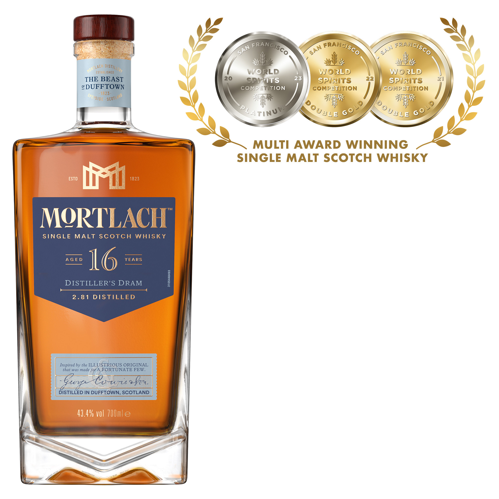 For 70 years, Mortlach was the best kept secret in the world of whisky. Used as the cornerstone of some of the 20th Century's most iconic Scotch Whisky blends, we decided it was time to unleash "The Beast of Dufftown" and release our Mortlach 16 Year Old Single Malt Scotch Whisky so a fortunate few could enjoy Mortlach unadulterated and at its most elegant. Inspired by the iconic first bottling in 1992, our 16 year old whisky has been matured in only Sherry casks to impart an earthy aroma, rich notes of apricot and honey and a light, leathery spiciness. This complex whisky is best served over a single blocked ice cube to enhance its spicy richness. Includes one 86.8 proof 750 mL bottle of 16 Year Old Single Malt Scotch Whisky. Please drink responsibly., One 750 mL bottle of Mortlach 16 Year Old Single Malt Scotch Whisky, Awarded a Platinum Medal in 2023 and 2024 at the San Francisco World Spirits Competition, Perfect as a gift or for celebrating anniversaries, birthdays, graduations or any special occasion, Cornerstone of some of the 20th Century's most iconic Scotch Whisky blends, Matured in only Sherry casks for fruity, fragrant overtones, Features rich notes of apricot and honey with a light, leathery spiciness