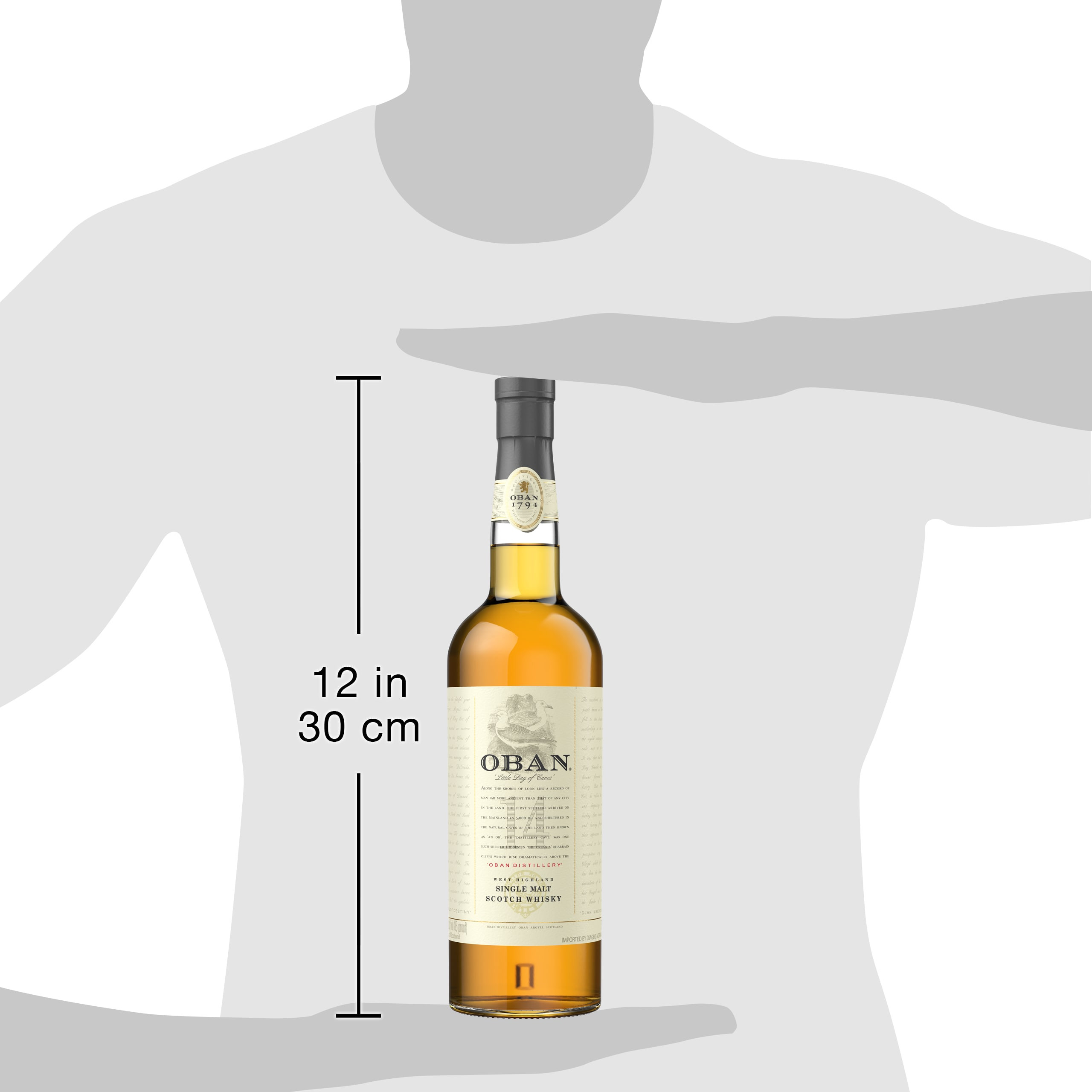 Discover the distinct flavors of the islands of Scotland with Oban 14 Year Old Single Malt Scotch Whisky. Our 86 proof whisky holds a delicate balance with notes of dried figs and honey-sweet spices followed by a long, smooth-sweet finish of oak wood and a hint of salt air. The best of the Highlands and coastal influences, and centuries of local distilling tradition are what make our award-winning whisky so exquisite. Oban 14 Year Old Single Malt Scotch Whisky earned a Double Gold medal at the 2022 San Francisco World Spirits Competition. This single malt whisky is best served neat in a tumbler, perhaps with a splash of cool spring water. Includes one 86 proof 750 mL bottle of Oban 14 Year Old Single Malt Scotch Whisky. Please drink responsibly.Â , One 750 mL bottle of Oban 14 Year Old Single Malt Scotch Whisky, Awarded a Double Gold Medal in 2022 and a Gold Medal in 2024 at the San Francisco World Spirits Competition., 86 Proof, Perfect as a gift or for any celebration, Crafted using centuries of West Highland distilling tradition, A delicate balance with notes of dried figs and honey-sweet spices with a long, smooth-sweet finish of oak wood and salt air