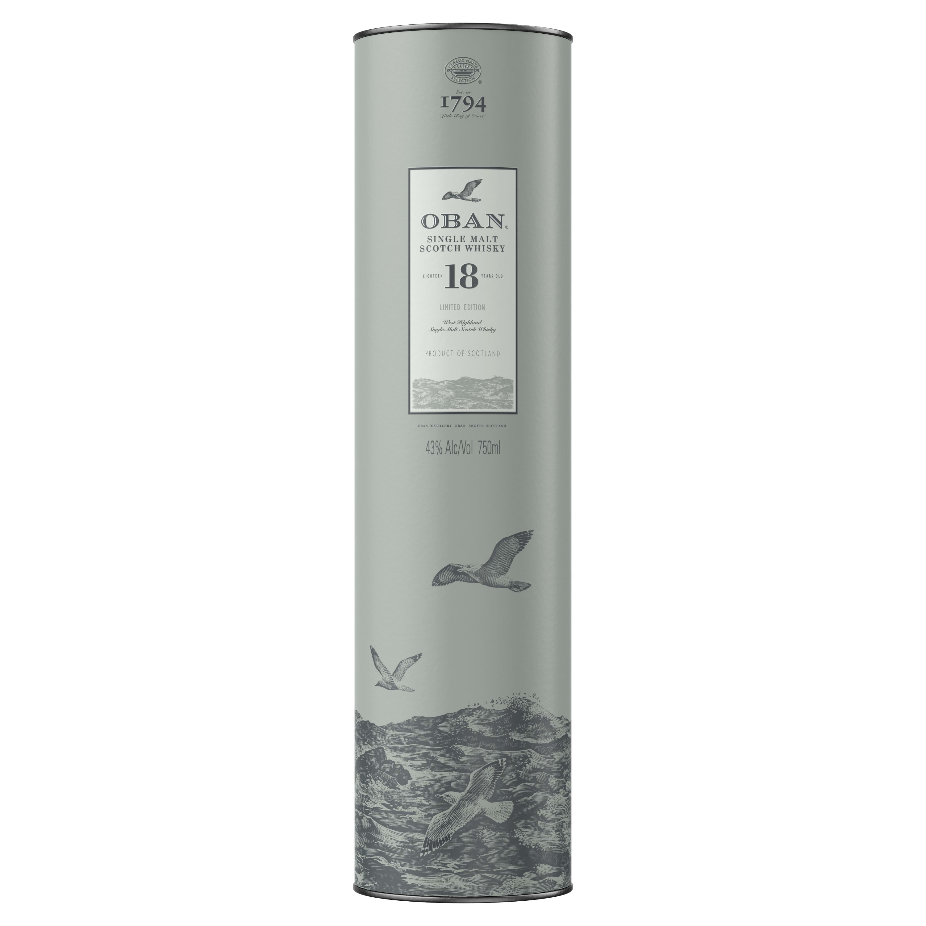 Discover the distinct flavors of the islands of Scotland with Oban 18 Year Old Single Malt Scotch Whisky. Our rich, medium-bodied, 86 proof whisky emits a scent of peat smoke and spicy wood with notes of ripe banana, pear, and plum. On the palate is mouth-filling sweetness tempered with smoked malt dryness and a long and sweet finish with hints of dark chocolate and salted caramel. The best of the Highlands and coastal influences, and centuries of local distilling tradition are what make our award-winning whisky so exquisite. Oban 18 Year Old Single Malt Scotch Whisky earned a Double Gold medal in the 2021 San Francisco World Spirits Competition. This spirit is best served neat in a tumbler, perhaps with a splash of cool spring water. Includes one 86 proof 750 mL bottle of Oban 18 Year Old Single Malt Scotch Whisky. Please drink responsibly., Includes one 750 mL bottle of Oban 18 Year Old Single Malt Scotch Whisky, Awarded a Double Gold medal at the 2021 San Francisco World Spirits Competition, 86 Proof, Perfect as a gift or for celebrating anniversaries, birthdays, graduations or any special occasion, Crafted using centuries of West Highland distilling tradition, Mouth-filling sweetness tempered with smoked malt dryness on the palate
