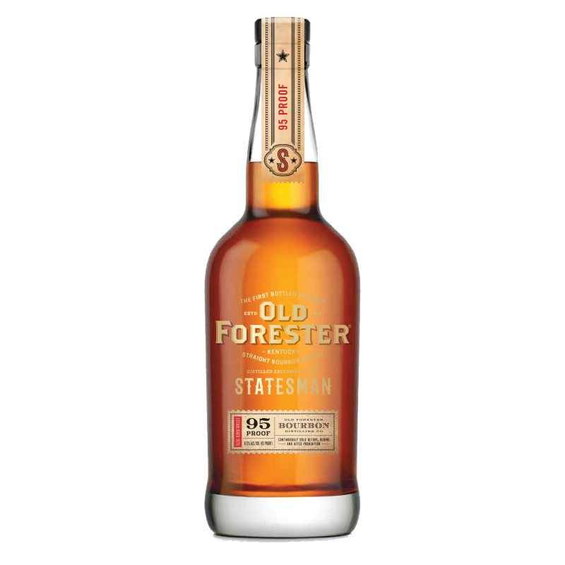 Old Forester Statesman Kentucky Straight Bourbon Whisky delivers an exceptional balance of heat and spice. This bourbon whisky offers bold flavor blended to a smooth 95 proof from hand-selected whisky barrels of famed Old Forester Kentucky Straight Bourbon Whisky located in the warmest places in the warehouse. This 95 proof liquor boasts aromas of clove and oak spice with tastes of buttery leather and a bold flash of pepper and cinnamon bark. An intense finish with notes of spice and eucalyptus fades into orange cream and caramel. Try this Kentucky bourbon whiskey in mixed drinks and cocktails, like an Old Fashioned cocktail, mix it with a splash of water, or simply enjoy it neat or on the rocks in your favorite whisky glass. Please Sip Responsibly.