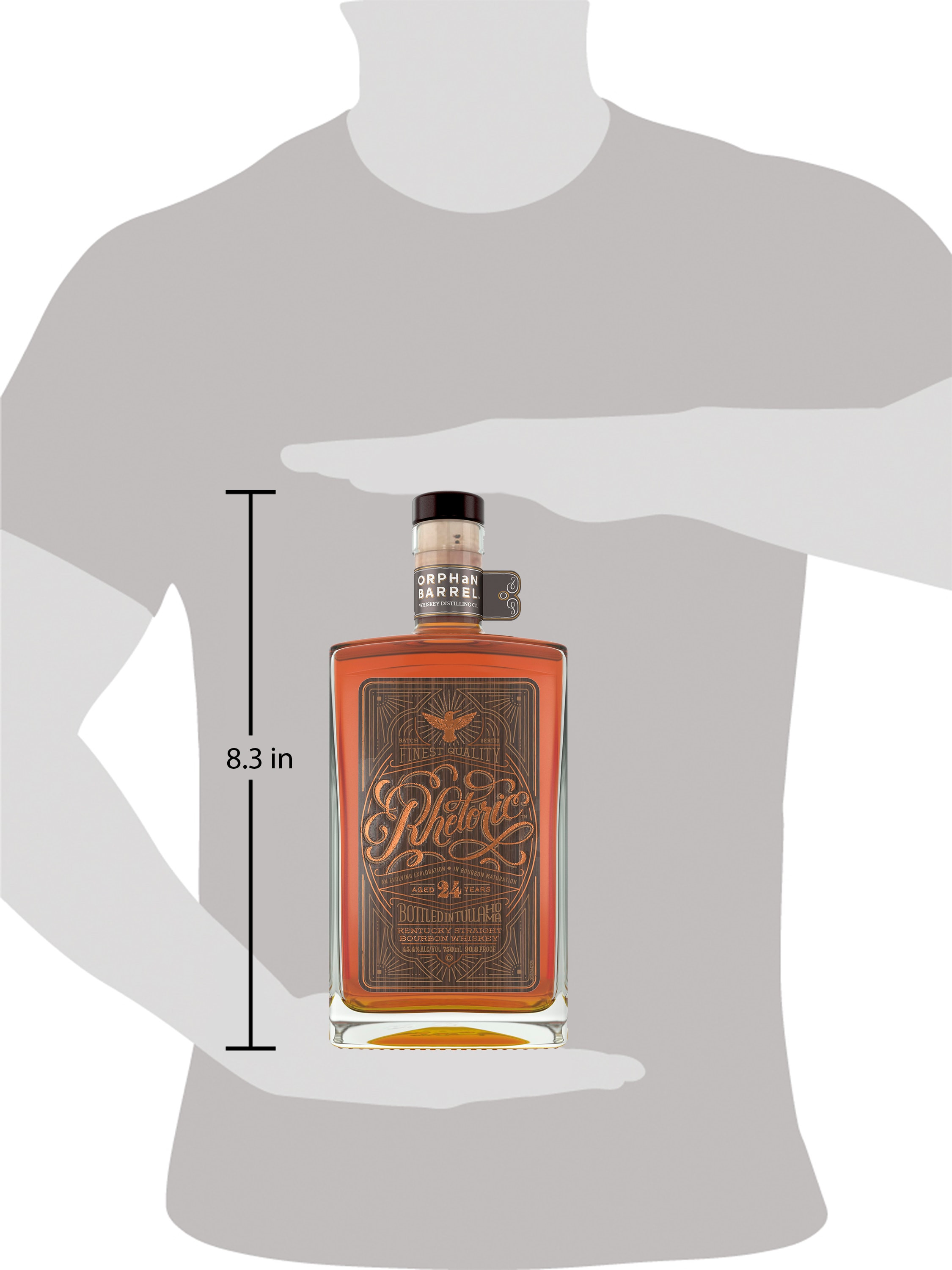 Proper, eloquent and poetic, the exclusive Orphan Barrel Rhetoric 24 Year Old Kentucky Straight Bourbon Whiskey is the 10th release from the Orphan Barrel Whiskey Distilling Company. A beautiful whiskey aged for at least 24 years, each sip begins with the flavors of orchard fruit with a hint of allspice, which gives way to a warming, caramel and nutmeg finish. This 90.8 proof bourbon whiskey is for those who dream of walking through rickhouses to pick the choicest barrels, the ones tucked away and left sleeping and aging to perfection. Lovingly bottled by hand in Tullahoma, Tennessee, it is best served straight, either neat or on the rocks. Includes one 90.8 proof 750 mL bottle of Orphan Barrel Rhetoric 24 Year Old Kentucky Straight Bourbon Whiskey. Please drink responsibly., One 750 mL bottle of Orphan Barrel Rhetoric 24 Year Old Kentucky Straight Bourbon Whiskey, Bottled by hand in Tullahoma, Tennessee, Aged for at least 24 years, Perfect addition to your whiskey collection, Features orchard fruit and allspice flavors with a warming, caramel and nutmeg finish