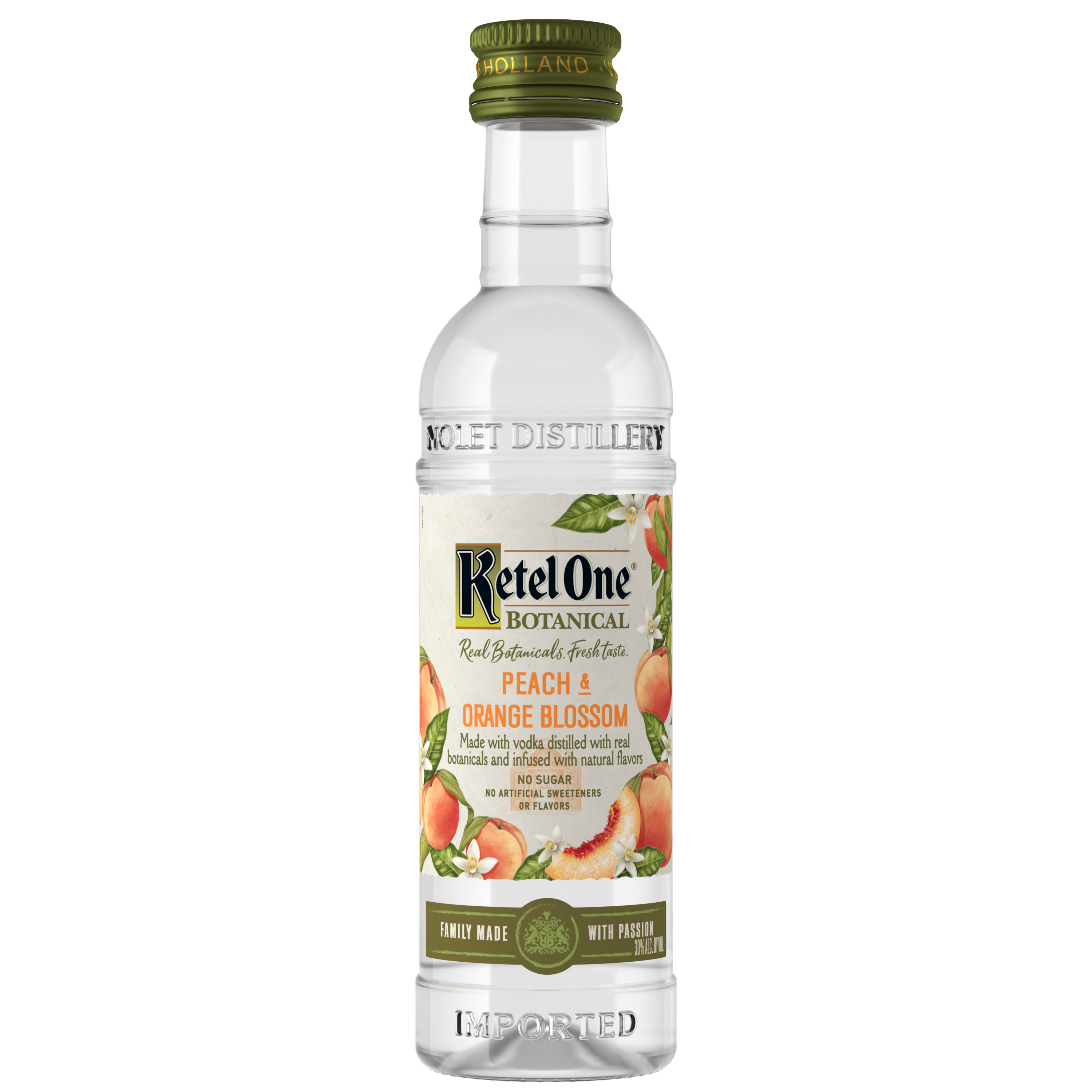 Ketel One Botanical Peach & Orange Blossom appeals to those who enjoy lush, juicy white peaches and bold notes of fragrant orange blossoms. Each botanical essence is individually and naturally obtained through innovative extraction methods and distillation processes for the freshest, cleanest, most crisp taste possible. With no carbs, artificial flavors, sweeteners or sugar*, our vodka is the mindful way to celebrate the weekend or relax with friends. Perfect for any vodka soda. Includes one 50 mL bottle of 60 proof Ketel One Botanical Peach & Orange Blossom. Please drink responsibly.

*Avg. analysis per 1.5 oz.: 73 cal; 0g carbs; 0g protein; 0g fat, One 50 mL bottle of Ketel One Botanical Peach & Orange Blossom, No carbs or sugar*, Meticulously crafted using non-GMO grain, No artificial flavors or sweeteners*, Perfect as a gift or for any celebration