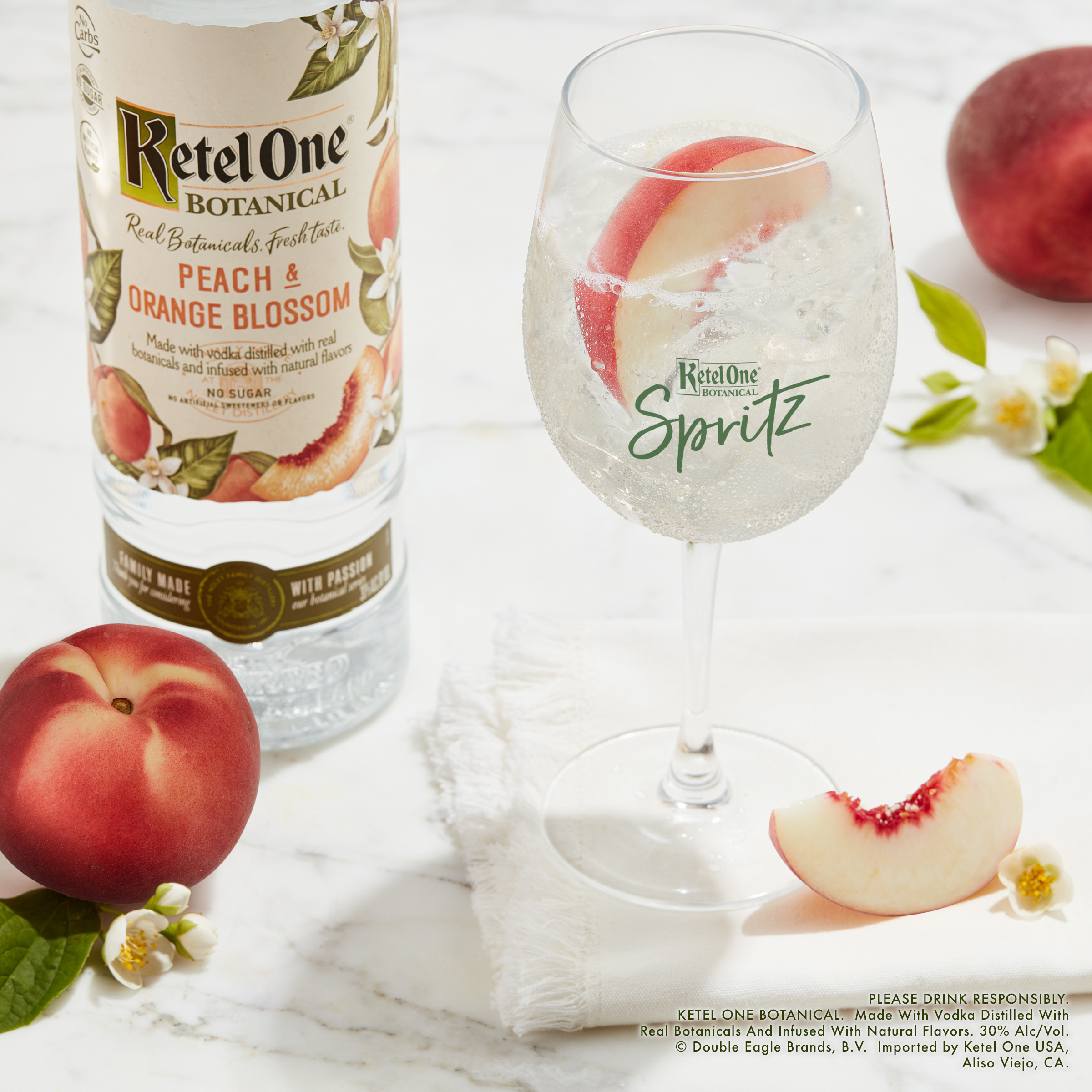 Ketel One Botanical Peach & Orange Blossom appeals to those who enjoy lush, juicy white peaches and bold notes of fragrant orange blossoms. Each botanical essence is individually and naturally obtained through innovative extraction methods and distillation processes for the freshest, cleanest, most crisp taste possible. With no carbs, artificial flavors, sweeteners or sugar*, our vodka is the mindful way to celebrate the weekend or relax with friends. Perfect for any vodka soda. Includes one 50 mL bottle of 60 proof Ketel One Botanical Peach & Orange Blossom. Please drink responsibly.

*Avg. analysis per 1.5 oz.: 73 cal; 0g carbs; 0g protein; 0g fat, One 50 mL bottle of Ketel One Botanical Peach & Orange Blossom, No carbs or sugar*, Meticulously crafted using non-GMO grain, No artificial flavors or sweeteners*, Perfect as a gift or for any celebration