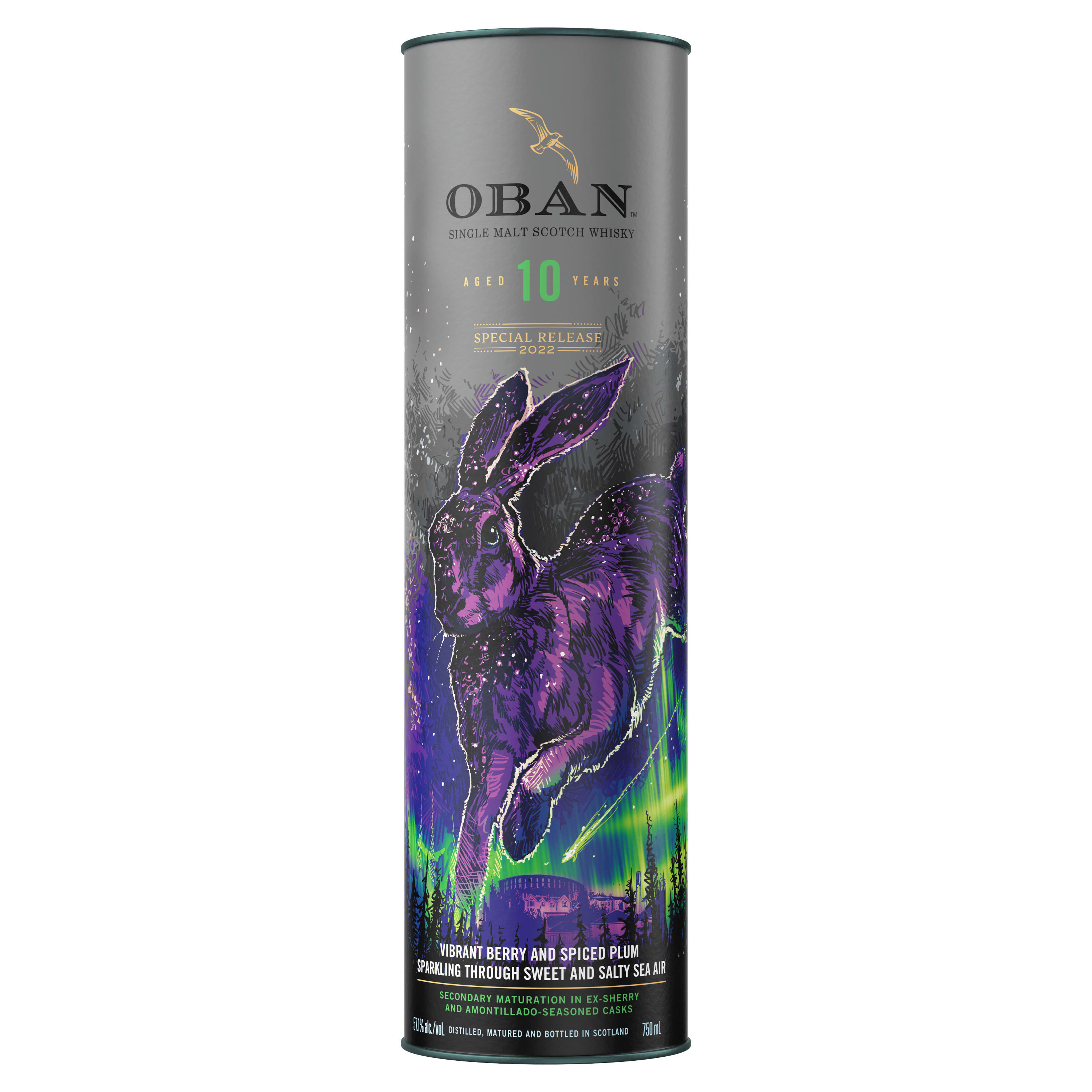 This year's Special Releases Collection pushes the boundaries of flavor maps, creating a vivid and fantastical collection of elusive expressions - showcasing the world of flavor possibilities from iconic distilleries. Oban 2022 Special Release 10 Year Old Single Malt Scotch Whisky exudes flavors fit for a legend. This whisky is matured first in refill and new American Oak, then in Amontillado-seasoned casks. On the nose, hints of salt crystal, edible seaweed, and ozone-fresh sea air infused with a faintly smoky scent. With a creamy-smooth texture, the taste shines brightly with wine-fruit notes carrying hints of sweet violet and spiced plum. The fruit is well balanced with spiciness - first a saltiness mid-palate, then a dash of chili pepper to finish. One of the oldest and smallest distilleries in Scotland, Oban rose in 1794, bringing an electric vibrancy to the quiet surroundings, with its mythical nature having been written in the stars for centuries. For a classic drink, serve in a whisky glass neat or with a dash of water to soften the taste. Includes one 114.2 proof 750 mL bottle of Oban 2022 Special Release 10 Year Old Single Malt Scotch Whisky. Please drink responsibly., One 750 mL bottle of Oban 2022 Special Release 10 Year Old Single Malt Scotch Whisky, Distilled at one of the oldest and smallest distilleries in Scotland, Perfect as a gift or for any celebration, Aged 10 years, Medium-bodied with a long, peppery, maritime finish