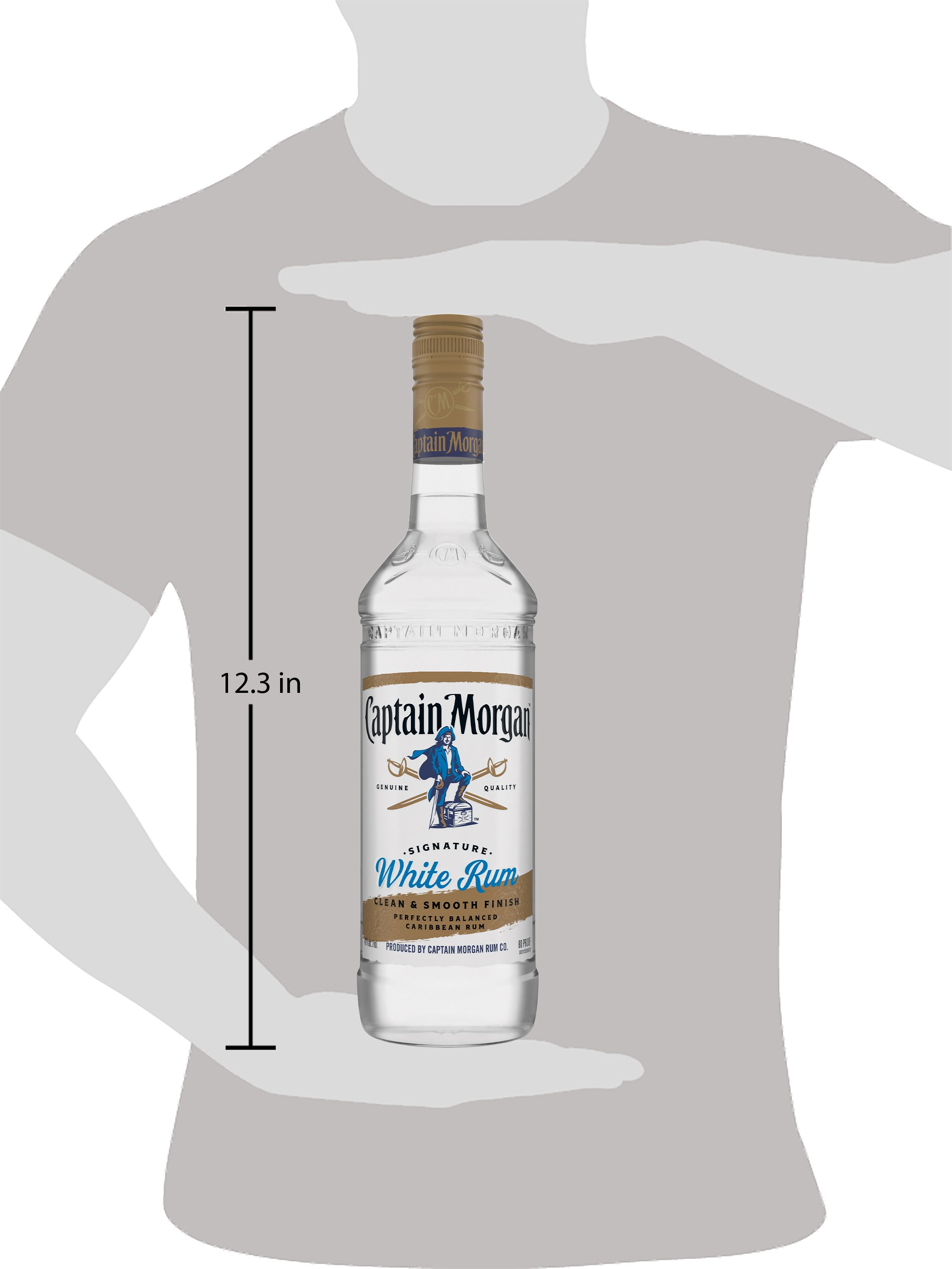Mix it up with Captain Morgan White Rum. Our white rum contains 40 percent alcohol by volume and is five times distilled, making it perfect for mixing in your favorite refreshing-tasting cocktail. This clean and smooth rum creates a slightly sweet yet creamy taste that is easily enjoyed. Perfect for a Woahito Mojito cocktail. Includes one 80 proof 1 L bottle of Captain Morgan White Rum. Drink responsibly, Captainâ€™s Orders!, One 1 L bottle of Captain Morgan White Rum, 40 percent alcohol by volume, Gluten-free liquor, Brings the spirit of adventure to any party, Five times distilled, Not spiced, just smooth