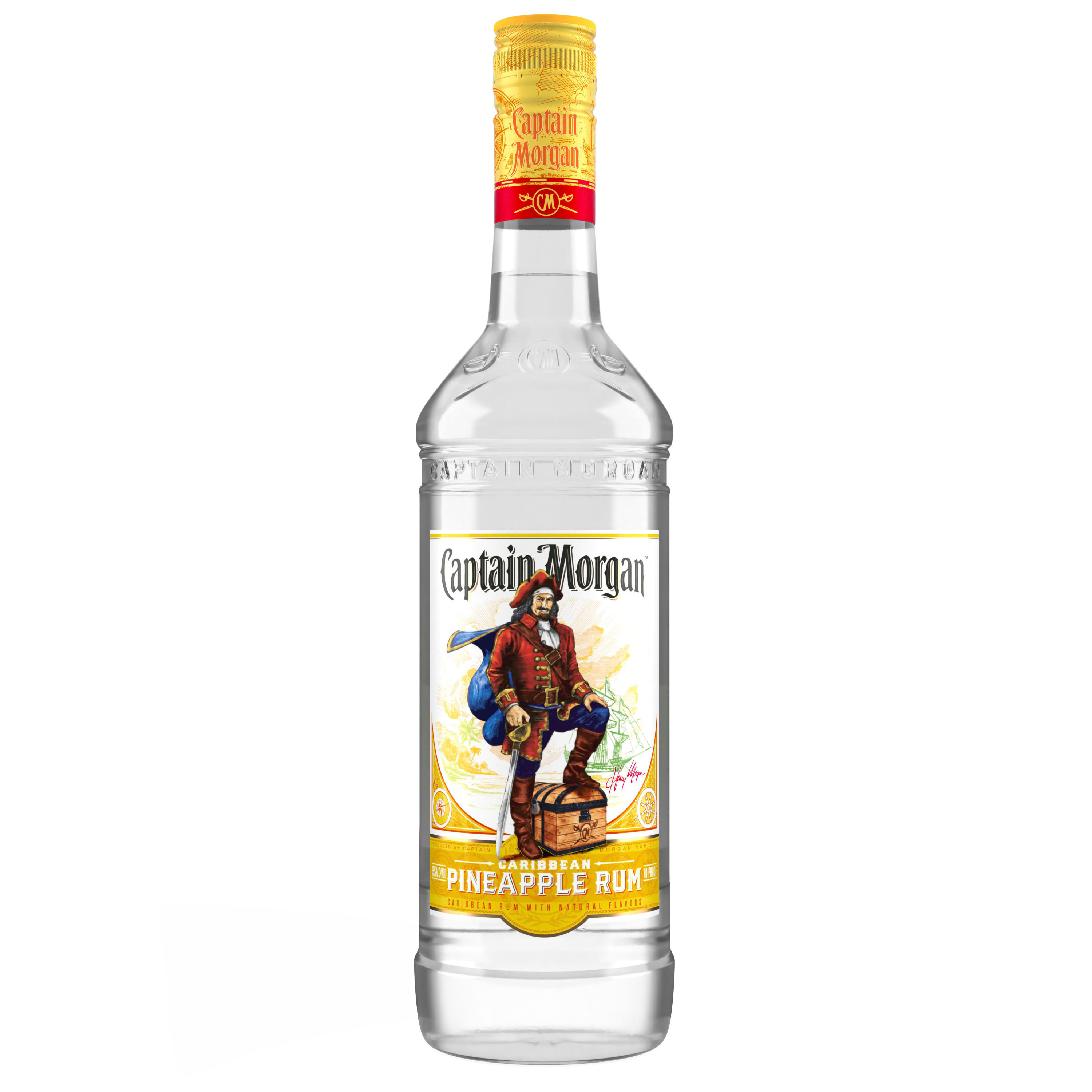Mix it up with Captain Morgan Pineapple Rum. With a very fragrant, fresh pineapple aroma, Captain Morgan Pineapple Rum has a ripe and juicy pineapple taste profile. Its slight notes of molasses and natural fruit flavors help to create a balanced finish that is both perfectly sweet and refreshingly crisp. Perfect for a Pina Colada. Includes one 70 proof 1 L bottle of Captain Morgan Pineapple Rum. Drink responsibly, Captainâ€™s Orders!, One 1 L bottle of Captain Morgan Pineapple Rum, 70 proof, Gluten-free, Brings the spirit of adventure to any party, Features a ripe and juicy pineapple taste, Complemented by notes of molasses and natural fruit flavors