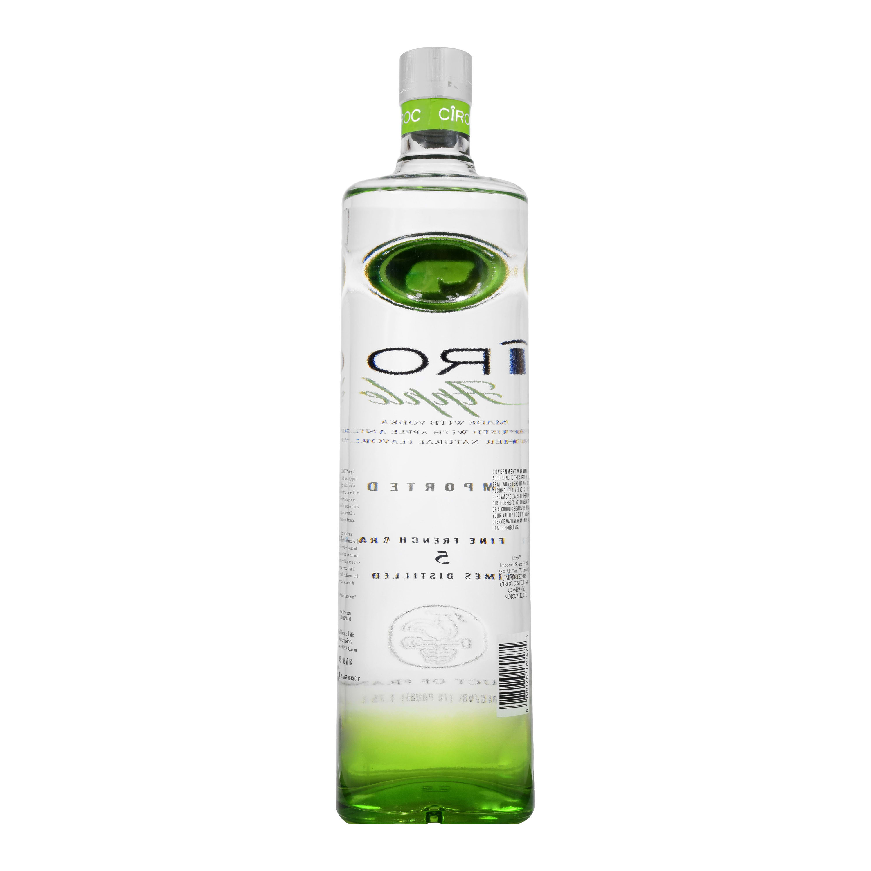 CIROC Apple is a rich tasting, award-winning spirit made with vodka distilled five times from fine French grapes, finished in a tailor-made copper pot still in Southern France. This spirit is masterfully infused with a distinctive blend of green apple and other natural flavors, resulting in a taste experience that is lusciously different and elegantly smooth. Perfect for a CIROC Apple & Cranberry Cocktail. Includes one 70 proof 1.75 L bottle of CIROC Apple. Please drink responsibly., One 1.75 L bottle of CIROC Apple, Perfect as a gift or for any celebration, Gluten-free, Masterfully infused with green apple and other natural flavors, Made with vodka distilled five times from fine French grapes, Finished in a tailor-made copper pot still in Southern France