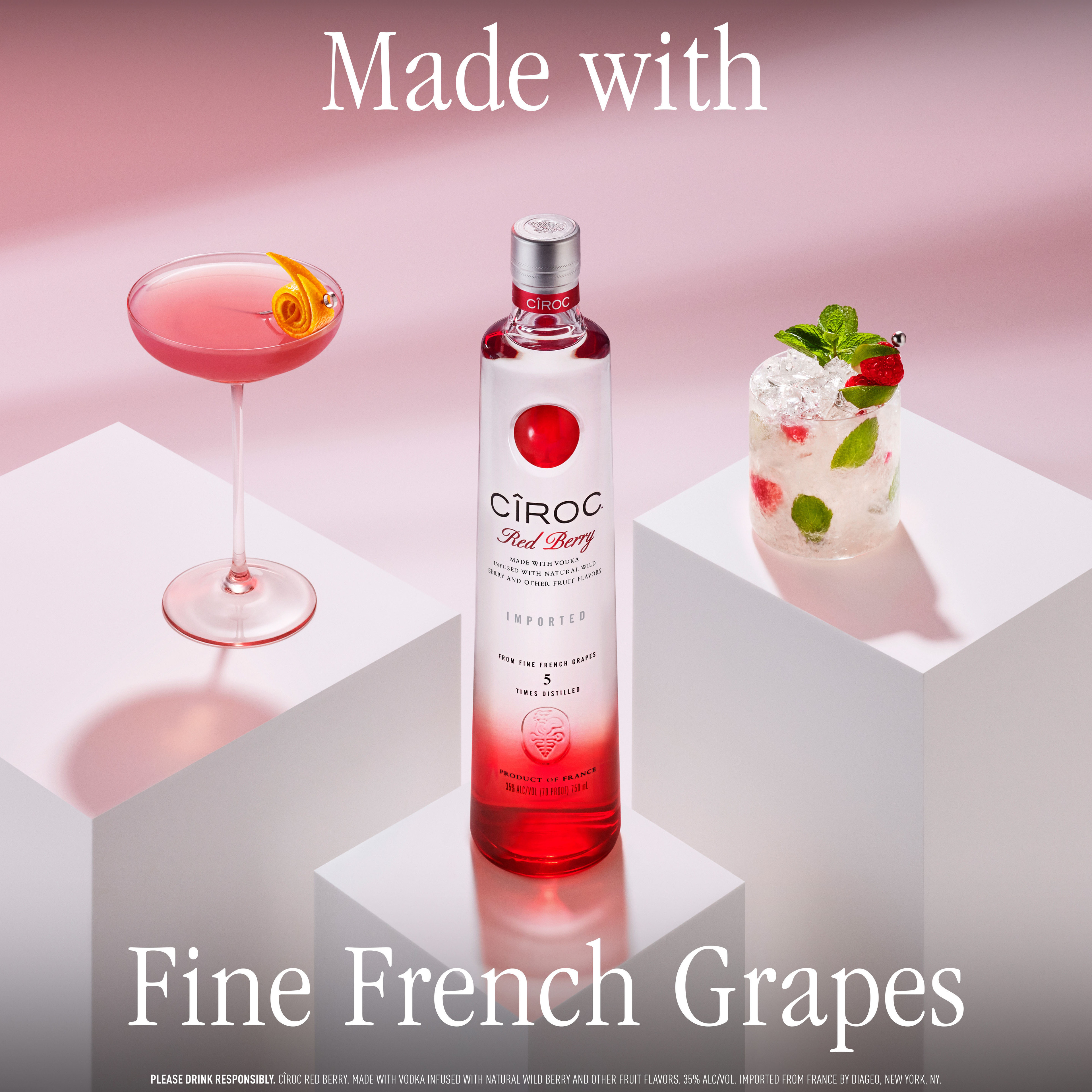 CIROC Red Berry is a rich tasting spirit made with vodka distilled five times from fine French grapes, finished in a tailor-made copper pot still in Southern France. This spirit is masterfully infused with a distinctive blend of raspberry, strawberry and other natural flavors, resulting in a taste experience that is lusciously different and elegantly smooth. Perfect for any vodka soda. Includes one 70 proof 1.75 L bottle of CIROC Red Berry. Please drink responsibly., One 1.75 L bottle of CIROC Red Berry, Perfect as a gift or for any celebration, Gluten-free, Masterfully infused with raspberry, strawberry and other natural flavors, Made with vodka distilled five times from fine French grapes, Finished in a tailor-made copper pot still in Southern France