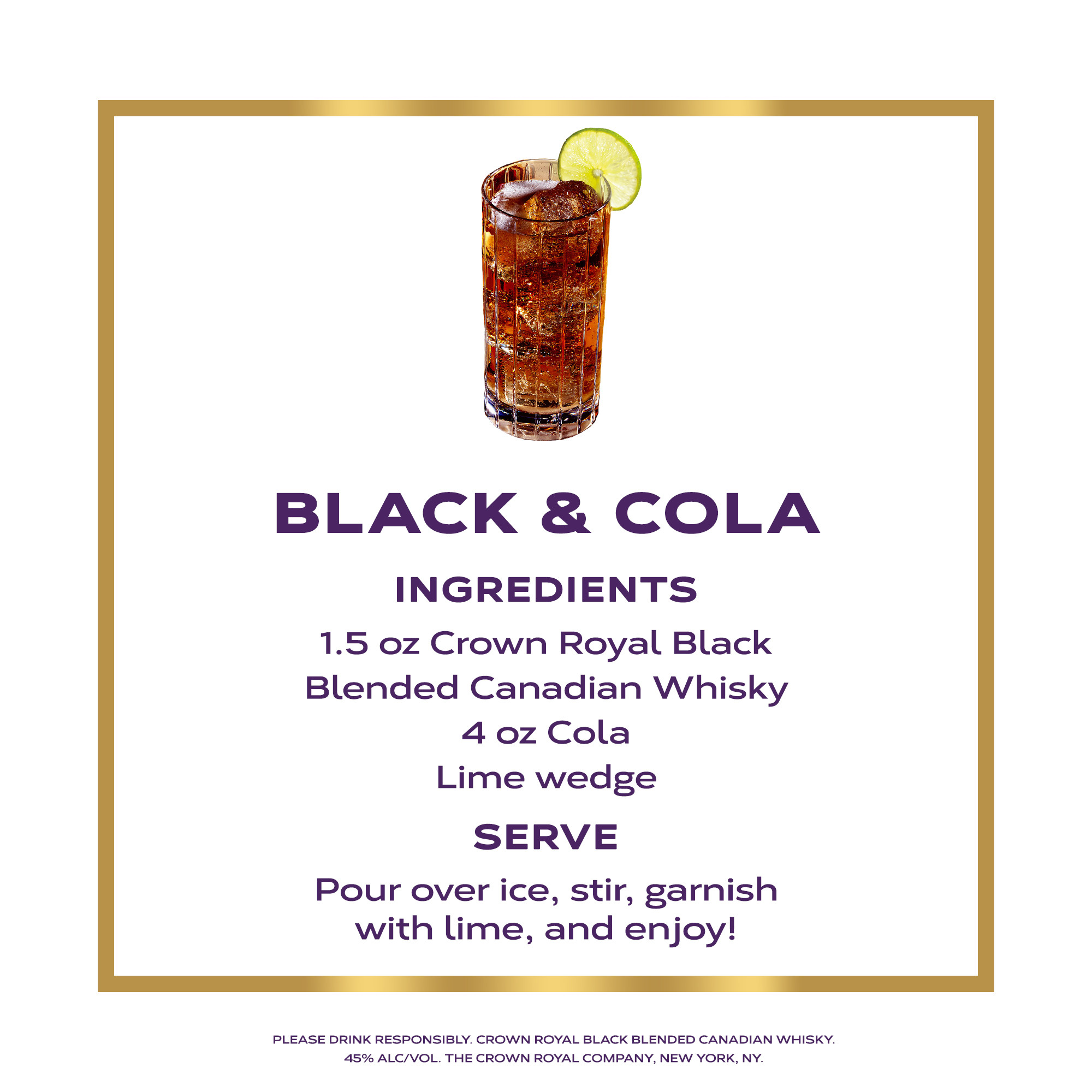 Unwind in luxury with a glass of Crown Royal Black Blended Canadian Whisky. With a creamy texture and notes of dried fruit, our Canadian whisky provides a refined flavor that enhances any cocktail party or celebration. With the signature smoothness of traditional Crown Royal, our black whisky is matured in charred oak barrels and blended at a higher proof for a richer body and bold finish. Perfect for a Black Whisky Manhattan. Crown Royal Black Blended Canadian Whisky won a Gold medal at the 2021 San Francisco World Spirits Competition. Includes one 90 proof 1 L bottle Black Blended Canadian Whisky. Please drink responsibly., One 1 L bottle of Crown Royal Black Blended Canadian Whisky, 2021 San Francisco World Spirits Competition Gold Medal Winner, Perfect as a gift or for any celebration, Meticulously blended with 50 distinct and rich whiskies, Robust, full-bodied blended Canadian whisky, Creamy texture and notes of dried fruit for a refined, bourbon-like flavor