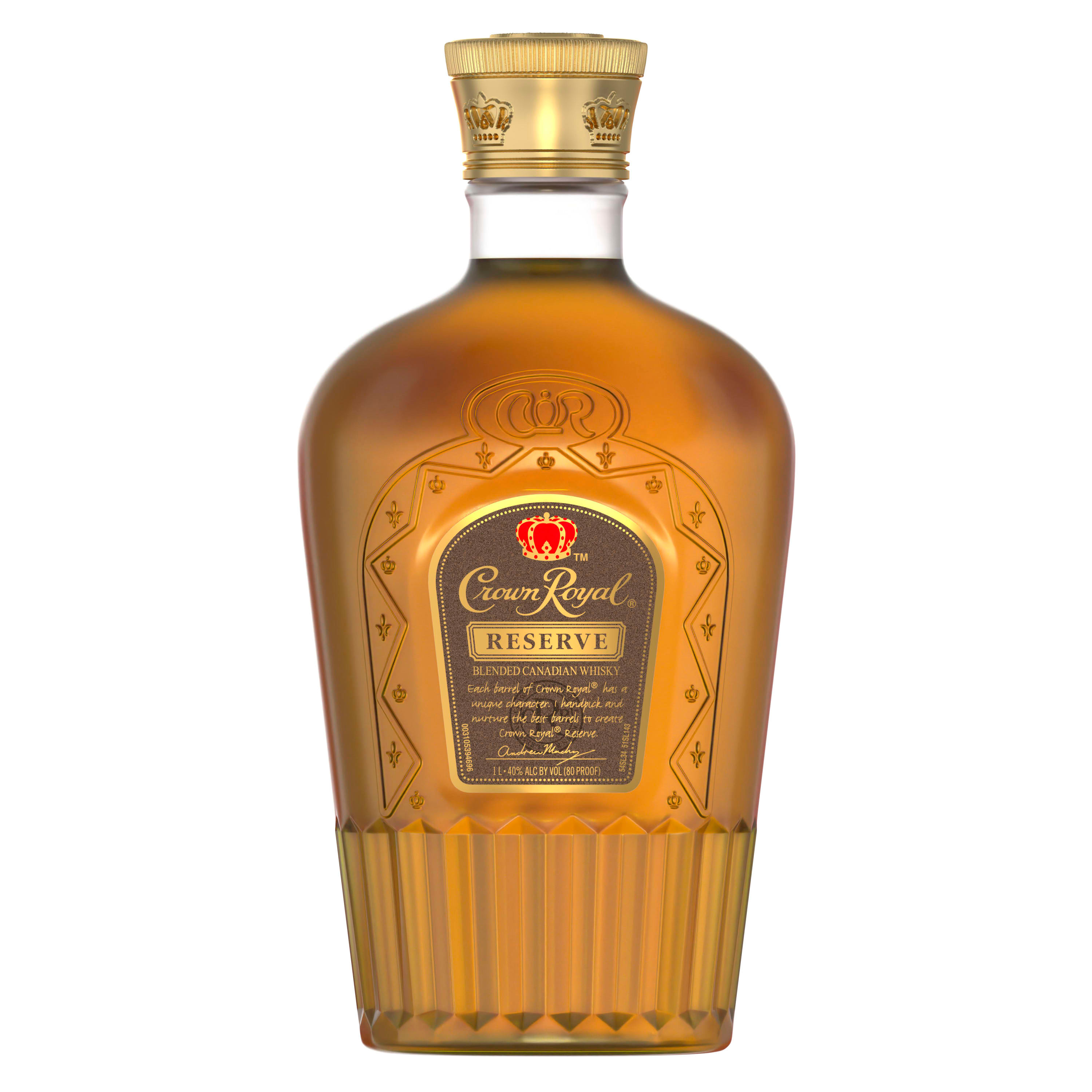 Unwind in luxury with a glass of Crown Royal Reserve Blended Canadian Whisky. With a velvety texture and strong notes of clove, cinnamon and rye, our reserve-grade whisky is blended with 50 deep-bodied whiskies for a refined and rich flavor. Made with the signature smoothness of traditional Crown Royal, our whisky is matured to perfection and follows the standard of excellence for Canadian whisky. Simply serve in a chilled glass for a refreshing tasting whisky neat. Includes one 80 proof 1 L bottle of Reserve Blended Canadian Whisky. Please drink responsibly., One 1 L bottle of Crown Royal Reserve Blended Canadian Whisky, Perfect as a gift or for any celebration, Meticulously blended with 50 distinct and rich whiskies, Velvety texture and strong notes of clove, cinnamon and rye for a refined flavor, Robust, deep-bodied blend of 50 Canadian reserve-grade whiskies, Matured to perfection