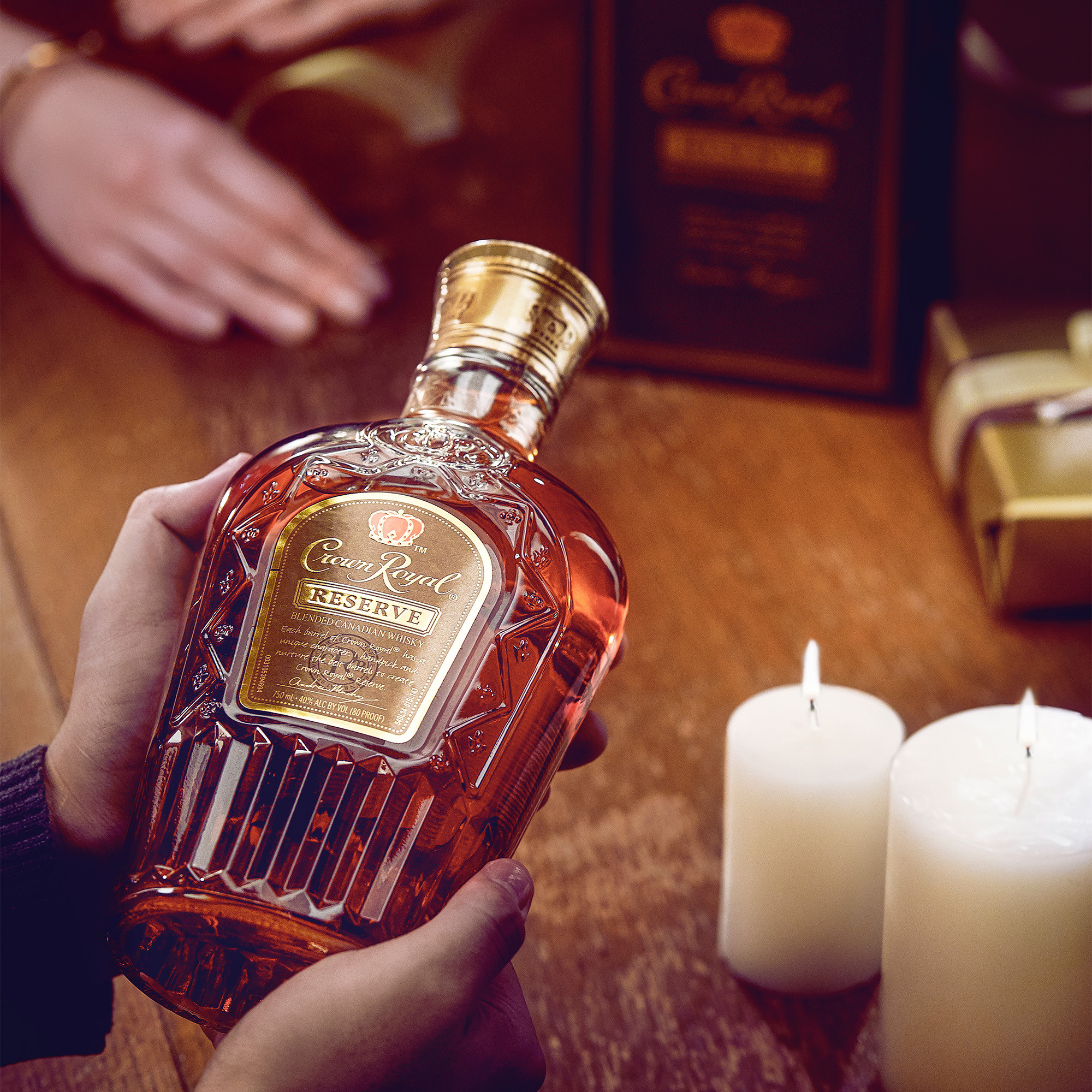 Unwind in luxury with a glass of Crown Royal Reserve Blended Canadian Whisky. With a velvety texture and strong notes of clove, cinnamon and rye, our reserve-grade whisky is blended with 50 deep-bodied whiskies for a refined and rich flavor. Made with the signature smoothness of traditional Crown Royal, our whisky is matured to perfection and follows the standard of excellence for Canadian whisky. Simply serve in a chilled glass for a refreshing tasting whisky neat. Includes one 80 proof 1 L bottle of Reserve Blended Canadian Whisky. Please drink responsibly., One 1 L bottle of Crown Royal Reserve Blended Canadian Whisky, Perfect as a gift or for any celebration, Meticulously blended with 50 distinct and rich whiskies, Velvety texture and strong notes of clove, cinnamon and rye for a refined flavor, Robust, deep-bodied blend of 50 Canadian reserve-grade whiskies, Matured to perfection