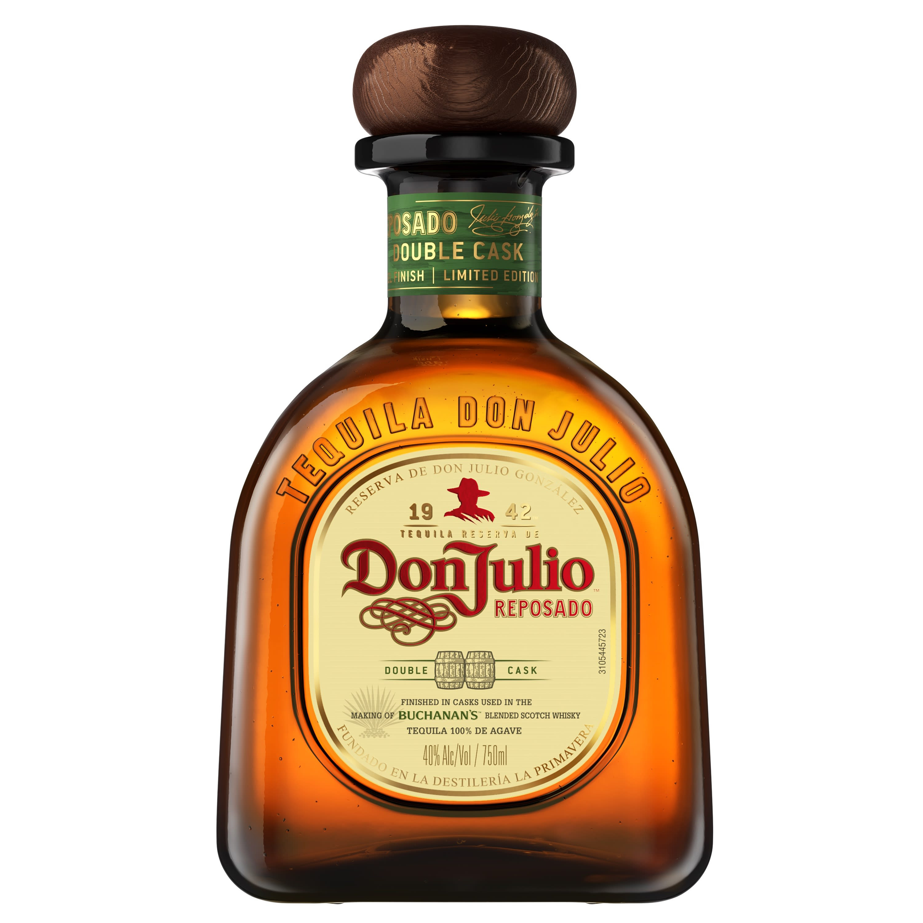 Aged to perfection, Don Julio Reposado Double Cask Tequila is the very essence of the perfect barrel-aged, ultra-premium tequila. Don Julio presents a full-bodied tequila with the taste of rich vanilla, caramel and subtle dried fruit. Made from hand-selected, ripe-harvested Blue Agave, we've double distilled our tequila and aged it in two different casks--first in American oak, then in repurposed barrels from Buchanan's Blended Scotch Whisky. Backed by 75 years of experience distilling luxury tequilas, Don Julio has created a one-of-a-kind tequila with a richer taste and long, silky finish. Don Julio was named One of the Top Trending Tequilas at the 2020 Drinks International awards. Simply pour on the rocks for a signature serve. Includes one 750 mL, 80 proof bottle of Don Julio Reposado Double Cask Tequila. Please drink responsibly., One 750 mL bottle of Don Julio Reposado Double Cask Tequila, 80 proof, Made from hand-selected Blue Agave in the Highlands of Jalisco, Mexico, An ultra-premium, luxury tequila backed by 75 years of distilling experience, Full-bodied tequila with rich vanilla, caramel and subtle dried fruit flavors, Double distilled and aged in American oak and repurposed Buchanan's whisky barrels
