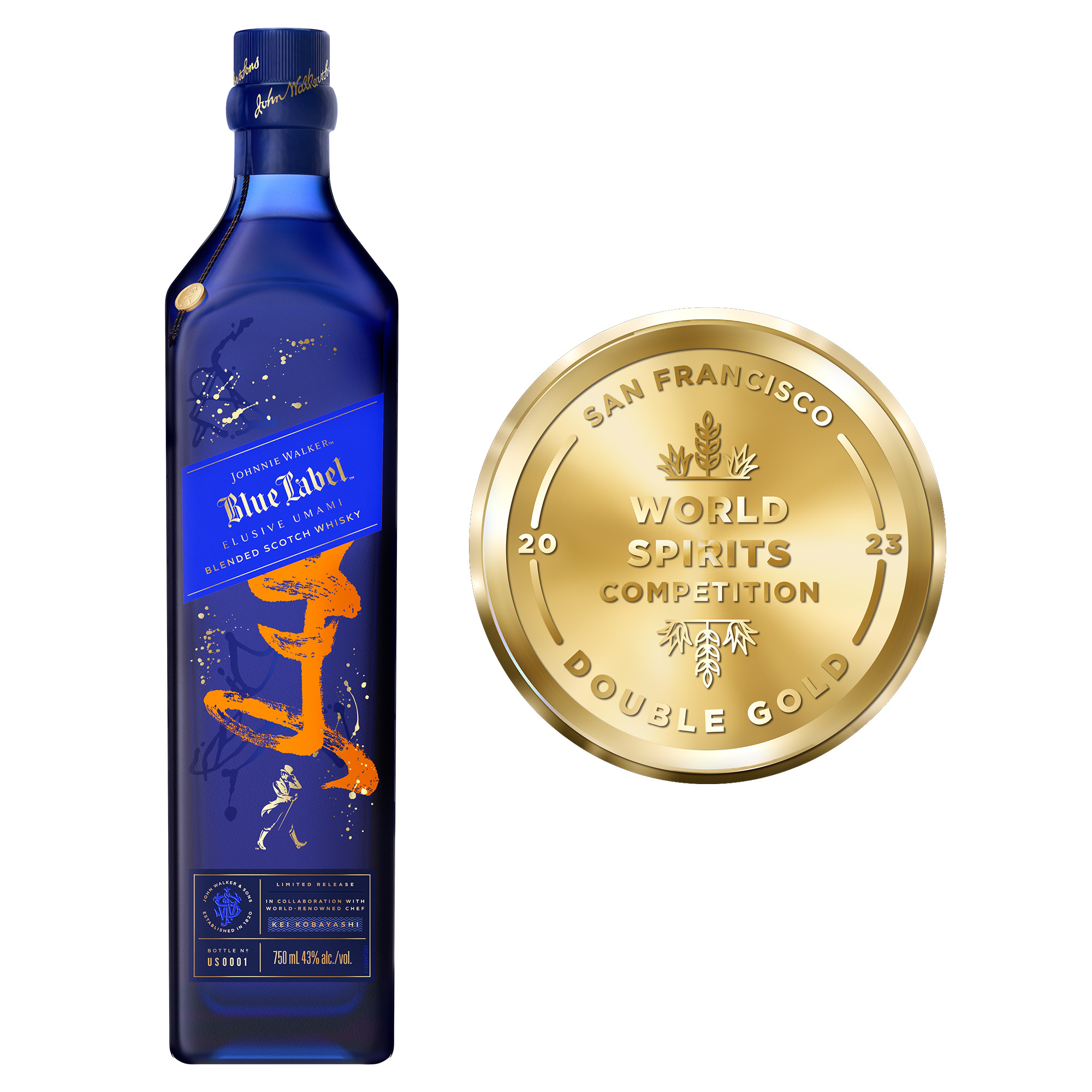Discover Johnnie Walker Blue Label Elusive Umami - a limited-edition Blended Scotch Whisky that embraces the world of taste in a pioneering expression from Blue Label. 
Inspired by Umami, one of the worldâ€™s most hard-to-define and alluring profiles, Master Blender Emma Walker and world-renowned Chef Kei Kobayashi have joined forces and years of expertise to create this exquisite Blended Scotch Whisky. 
Selected casks from inland and coastal distilleries are hand-picked at the height of their maturation for their unique umami profile - only one in 25,000 casks succeeds in bringing this elusive character to life. 
Experience a beautifully balanced Scotch of sweet and savory flavors, with notes of blood oranges and red berries, a touch of smoked meat, and warming salt and pepper with a long, sweet fruit finish. 
Best served ice cold with caviar to unlock the full depth of this unique sensory experience. 
Includes one 86 proof 750 mL bottle of Johnnie Walker Blue Label Elusive Umami. Please drink responsibly., One 750 mL bottle of Johnnie Walker Blue Label Elusive Umami Blended Scotch Whisky, Awarded Double Gold at the prestigious San Francisco World Spirits Competition in 2023, 86 proof, Perfect as a memorable gift or for celebrating anniversaries, birthdays, graduations or any special occasion, Blended from hand-picked, selected casks from inland and coastal distilleries at the height of their maturation for their unique umami profile  - only one in 25,000 casks succeeds in bringing this elusive character to life, Best served ice cold with caviar to unlock the full depth of the unique sensory experience, A pioneering limited-edition Blended Scotch Whisky crafted by Master Blender Emma Walker and world-renowned Chef Kei Kobayashi, A beautifully balanced Scotch of sweet and savory flavors, with notes of blood oranges and red berries, a touch of smoked meat, warming salt and pepper with a long, sweet fruit finish
