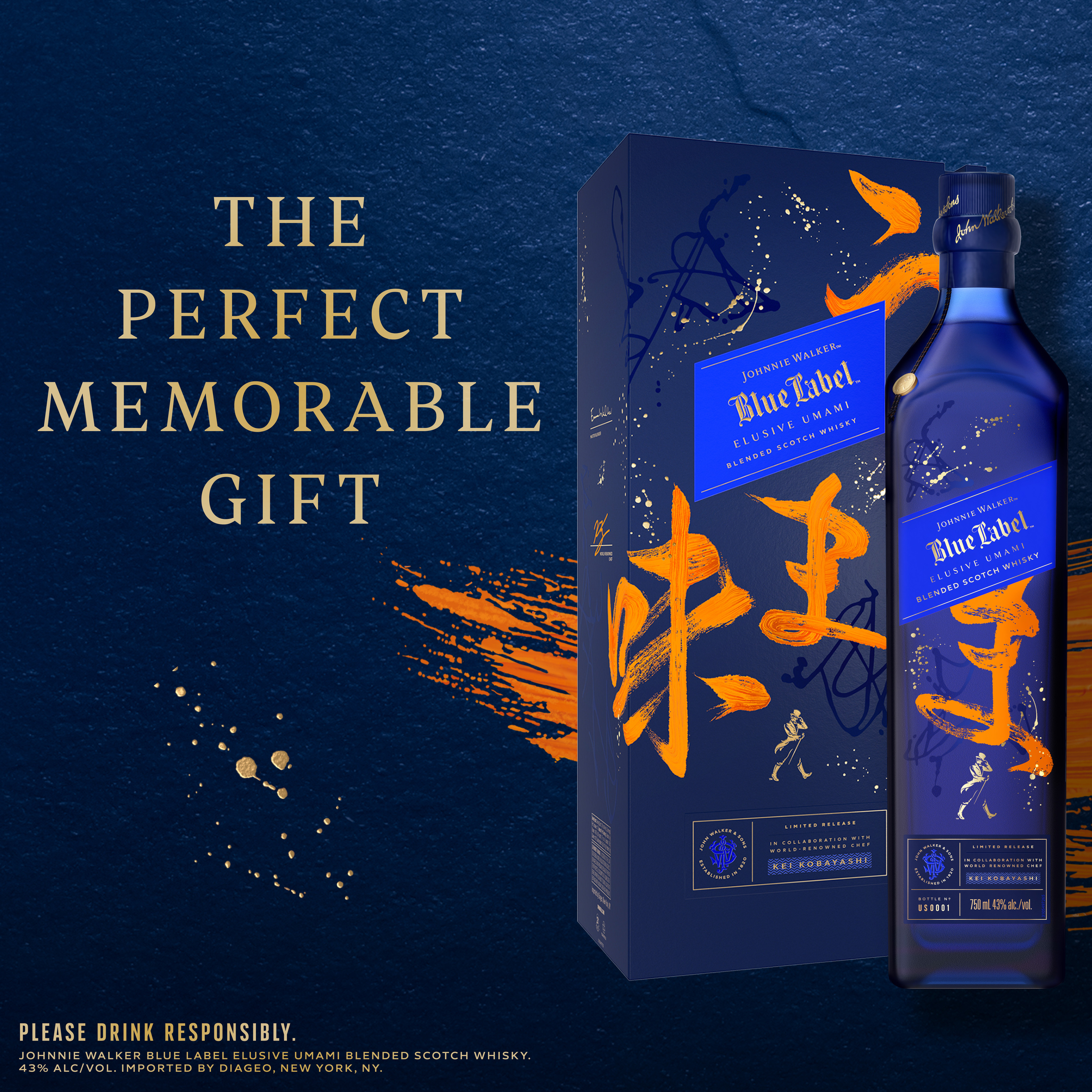 Discover Johnnie Walker Blue Label Elusive Umami - a limited-edition Blended Scotch Whisky that embraces the world of taste in a pioneering expression from Blue Label. 
Inspired by Umami, one of the worldâ€™s most hard-to-define and alluring profiles, Master Blender Emma Walker and world-renowned Chef Kei Kobayashi have joined forces and years of expertise to create this exquisite Blended Scotch Whisky. 
Selected casks from inland and coastal distilleries are hand-picked at the height of their maturation for their unique umami profile - only one in 25,000 casks succeeds in bringing this elusive character to life. 
Experience a beautifully balanced Scotch of sweet and savory flavors, with notes of blood oranges and red berries, a touch of smoked meat, and warming salt and pepper with a long, sweet fruit finish. 
Best served ice cold with caviar to unlock the full depth of this unique sensory experience. 
Includes one 86 proof 750 mL bottle of Johnnie Walker Blue Label Elusive Umami. Please drink responsibly., One 750 mL bottle of Johnnie Walker Blue Label Elusive Umami Blended Scotch Whisky, Awarded Double Gold at the prestigious San Francisco World Spirits Competition in 2023, 86 proof, Perfect as a memorable gift or for celebrating anniversaries, birthdays, graduations or any special occasion, Blended from hand-picked, selected casks from inland and coastal distilleries at the height of their maturation for their unique umami profile  - only one in 25,000 casks succeeds in bringing this elusive character to life, Best served ice cold with caviar to unlock the full depth of the unique sensory experience, A pioneering limited-edition Blended Scotch Whisky crafted by Master Blender Emma Walker and world-renowned Chef Kei Kobayashi, A beautifully balanced Scotch of sweet and savory flavors, with notes of blood oranges and red berries, a touch of smoked meat, warming salt and pepper with a long, sweet fruit finish
