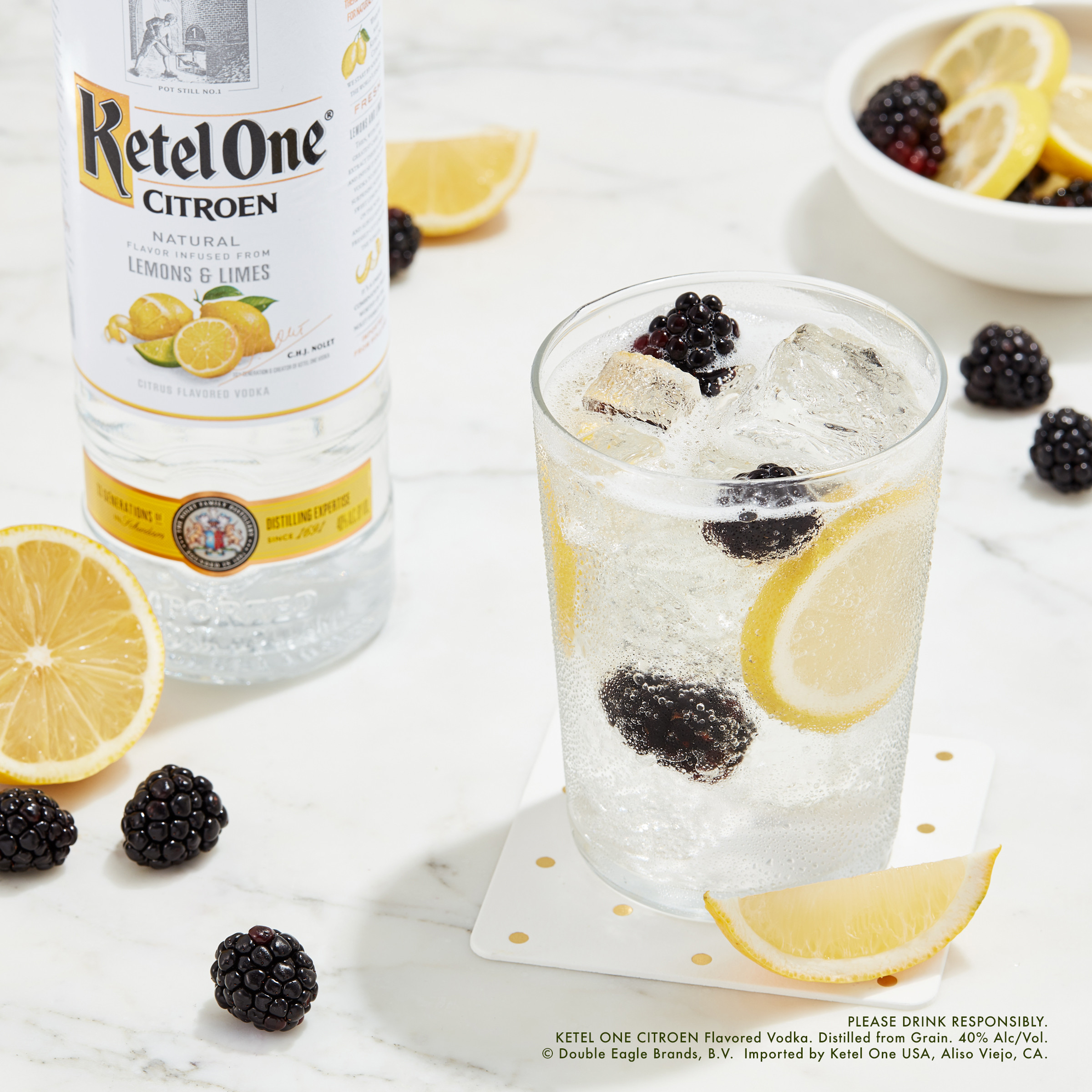 There's no substitute for natural flavor, that's why when we make Ketel One Citroen, we start by sourcing the world's finest fresh lemons and limes. Then, with the greatest care, extract the crisp, tangy flavor and infuse it into our vodka to deliver surprising notes of sweet lemon zest on the nose and subtle hints of freshly-cut lime on the tongue. It's a unique combination truly worthy of the Nolet family name. Our 80 proof vodka is meticulously crafted using non-GMO grain for smoothness and is distilled in copper pot stills for a unique and refreshing tasting finish. Perfect for any vodka soda. Includes one 80 proof 1 L bottle of Ketel One Citroen Flavored Vodka. Please drink responsibly., One 1 L bottle of Ketel One Citroen Flavored Vodka, Family made, Meticulously crafted using exclusively 100% non-GMO grain, Distilled in traditional copper pot stills, Perfect as a gift or for any celebration