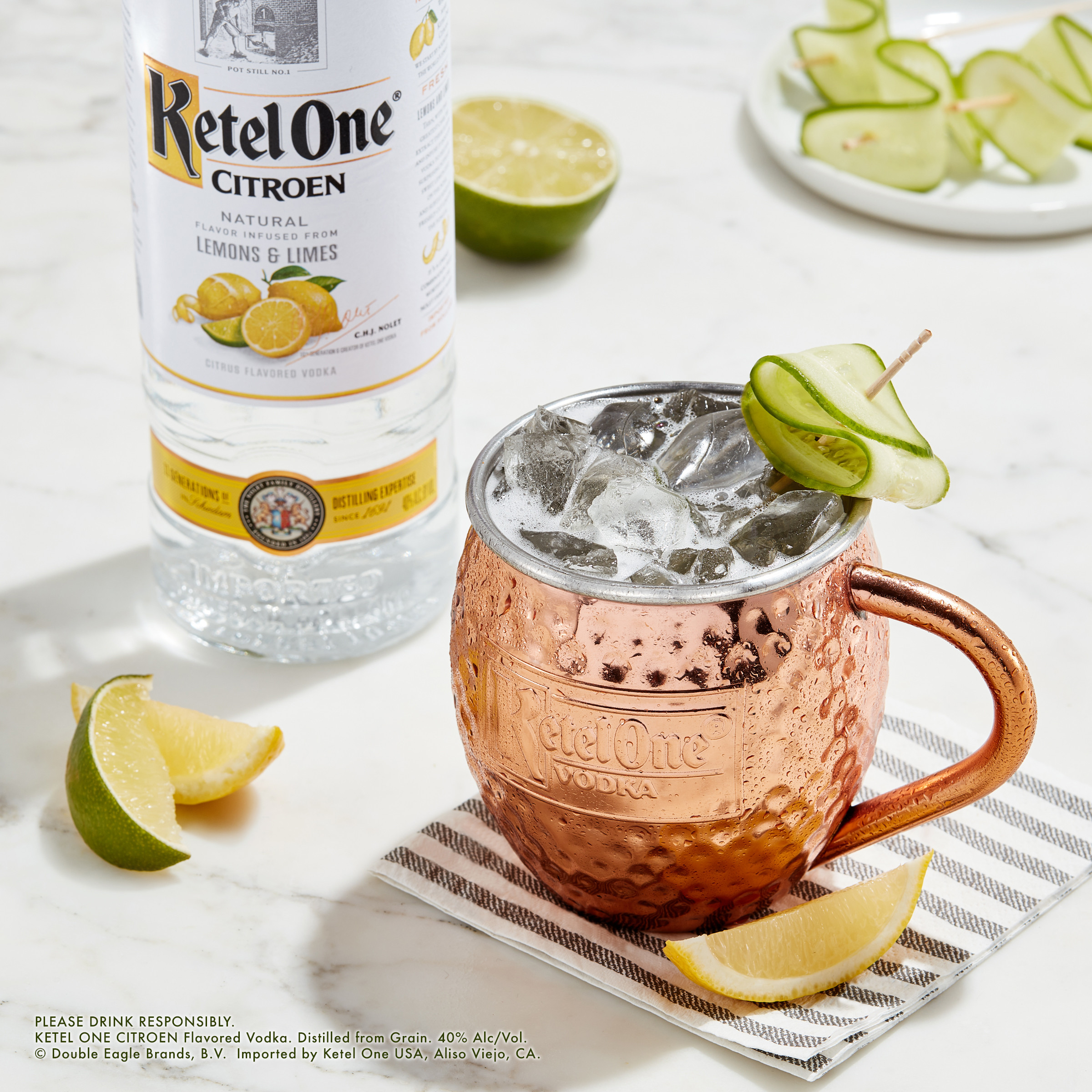 There's no substitute for natural flavor, that's why when we make Ketel One Citroen, we start by sourcing the world's finest fresh lemons and limes. Then, with the greatest care, extract the crisp, tangy flavor and infuse it into our vodka to deliver surprising notes of sweet lemon zest on the nose and subtle hints of freshly-cut lime on the tongue. It's a unique combination truly worthy of the Nolet family name. Our 80 proof vodka is meticulously crafted using non-GMO grain for smoothness and is distilled in copper pot stills for a unique and refreshing tasting finish. Perfect for any vodka soda. Includes one 80 proof 1 L bottle of Ketel One Citroen Flavored Vodka. Please drink responsibly., One 1 L bottle of Ketel One Citroen Flavored Vodka, Family made, Meticulously crafted using exclusively 100% non-GMO grain, Distilled in traditional copper pot stills, Perfect as a gift or for any celebration