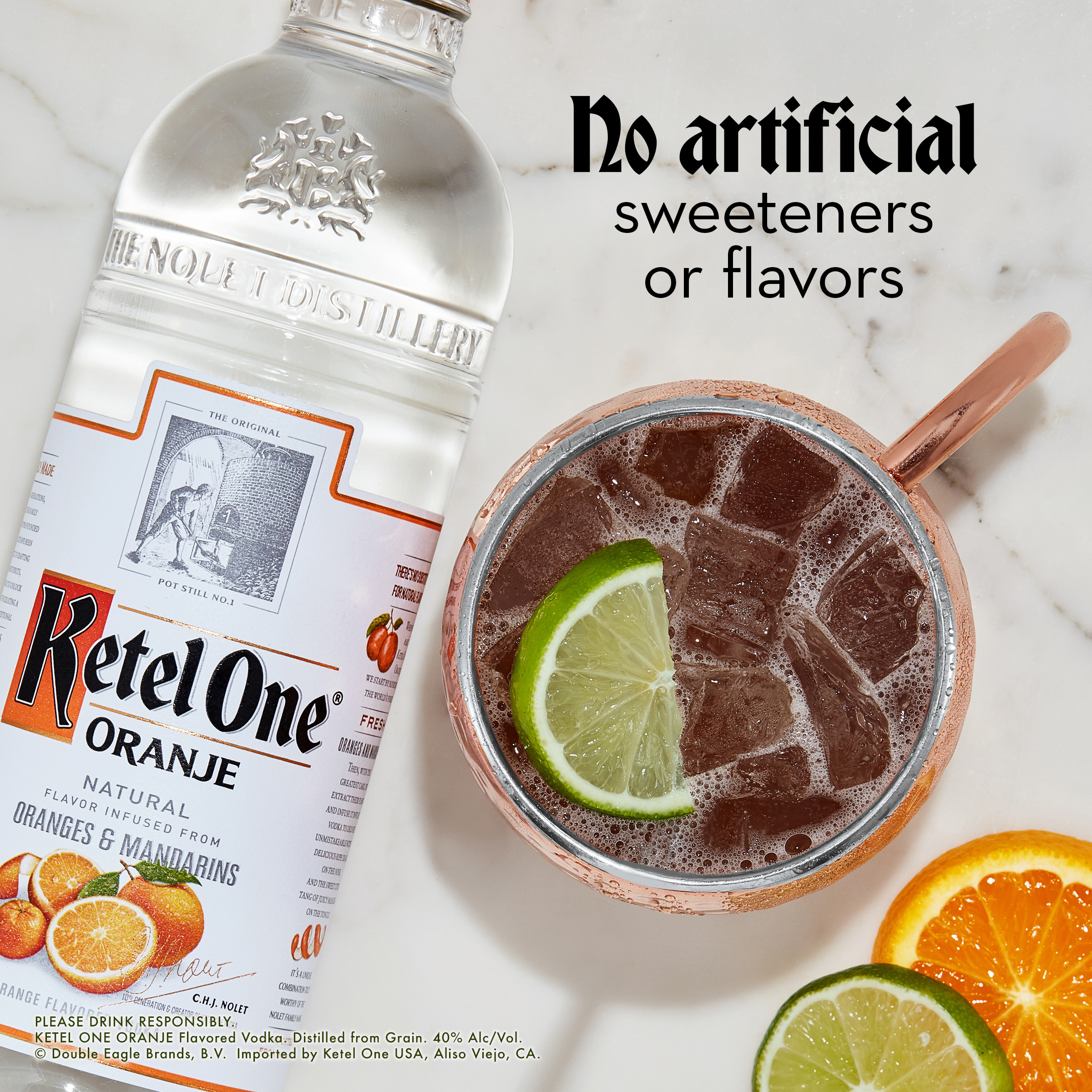 There's no substitute for natural flavor, that's why when we make Ketel One Oranje, we start by sourcing the world's finest fresh oranges and mandarins. Then, with the greatest care, we extract their flavor and infuse it into our vodka to deliver unmistakable notes of delicious ripe orange on the nose and the sweet citrus tang of juicy mandarin on the tongue. It's a unique combination truly worthy of the Nolet family name. Our 80 proof vodka is meticulously crafted using non-GMO grain for smoothness and is distilled in copper pot stills for a unique and refreshing tasting finish. This vodka is perfect for sipping on its own or added with your favorite cocktail. Perfect for any vodka soda. Includes one 80 proof 750 mL bottle of Ketel One Oranje Flavored Vodka. Please drink responsibly., One 750 mL bottle of Ketel One Oranje Flavored Vodka, Family made, Meticulously crafted using non-GMO grain, Distilled in traditional copper pot stills, Perfect as a gift or for any celebration