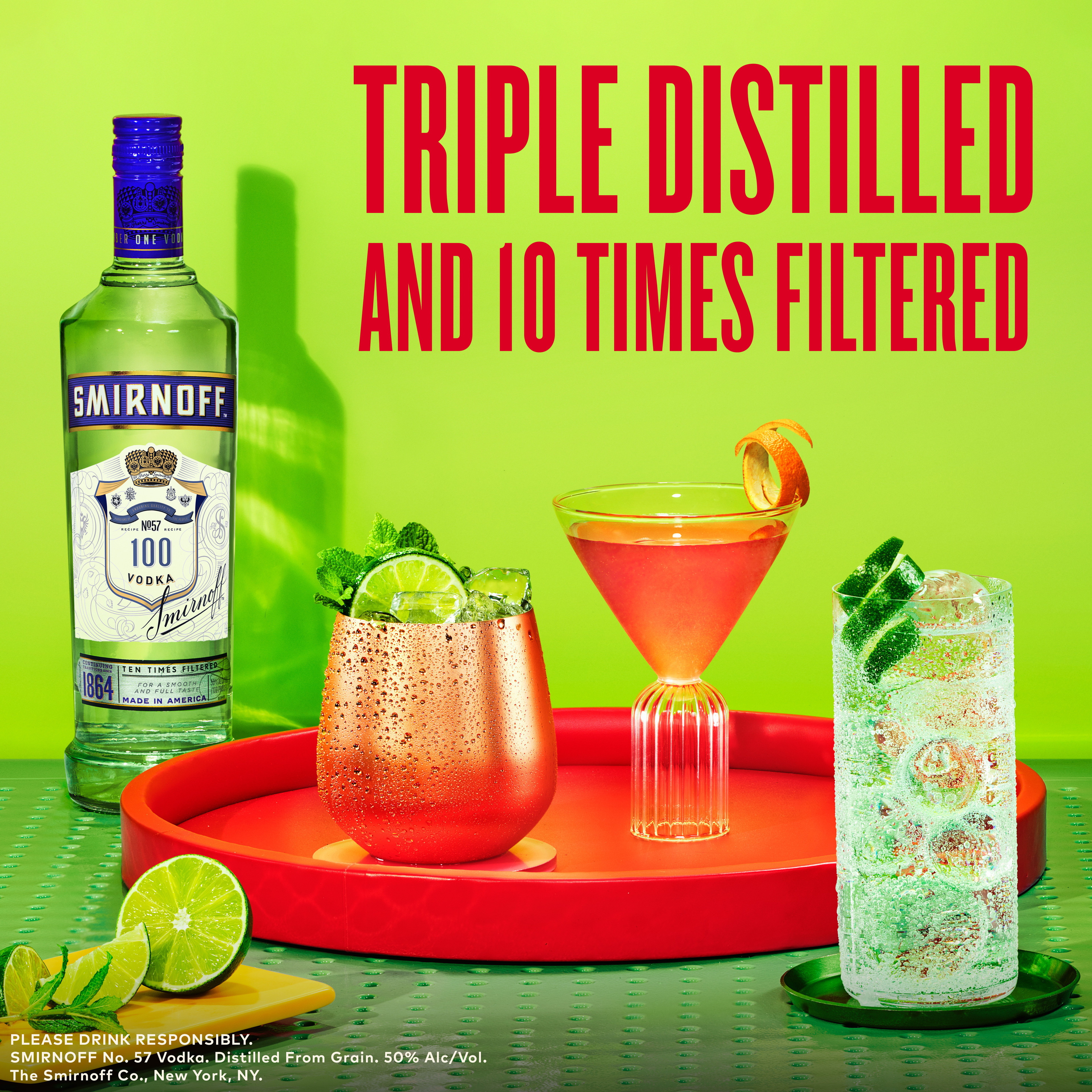 Serve up smooth taste when you pour Smirnoff 100 Proof Vodka at your next cocktail party. Each batch is Kosher Certified and distilled from premium  grain. Triple distilled and 10 times filtered for a uniquely smooth and full-bodied finish, this gluten free vodka is perfect for enjoying on the rocks or mixed into your favorite cocktails. Simply mix this triple distilled vodka with ginger beer and lime juice for a classic Moscow Mule, add it to your go-to martini recipe, or use it to serve up a robust Bloody Mary at your next brunch celebration. Includes one 1 L bottle of Smirnoff 100 Proof Vodka. Please enjoy responsibly., One 1 L bottle of Smirnoff 100 Proof Vodka, Perfect as a gift or for any celebration, Certified Kosher and gluten free, A uniquely smooth and full-bodied finish