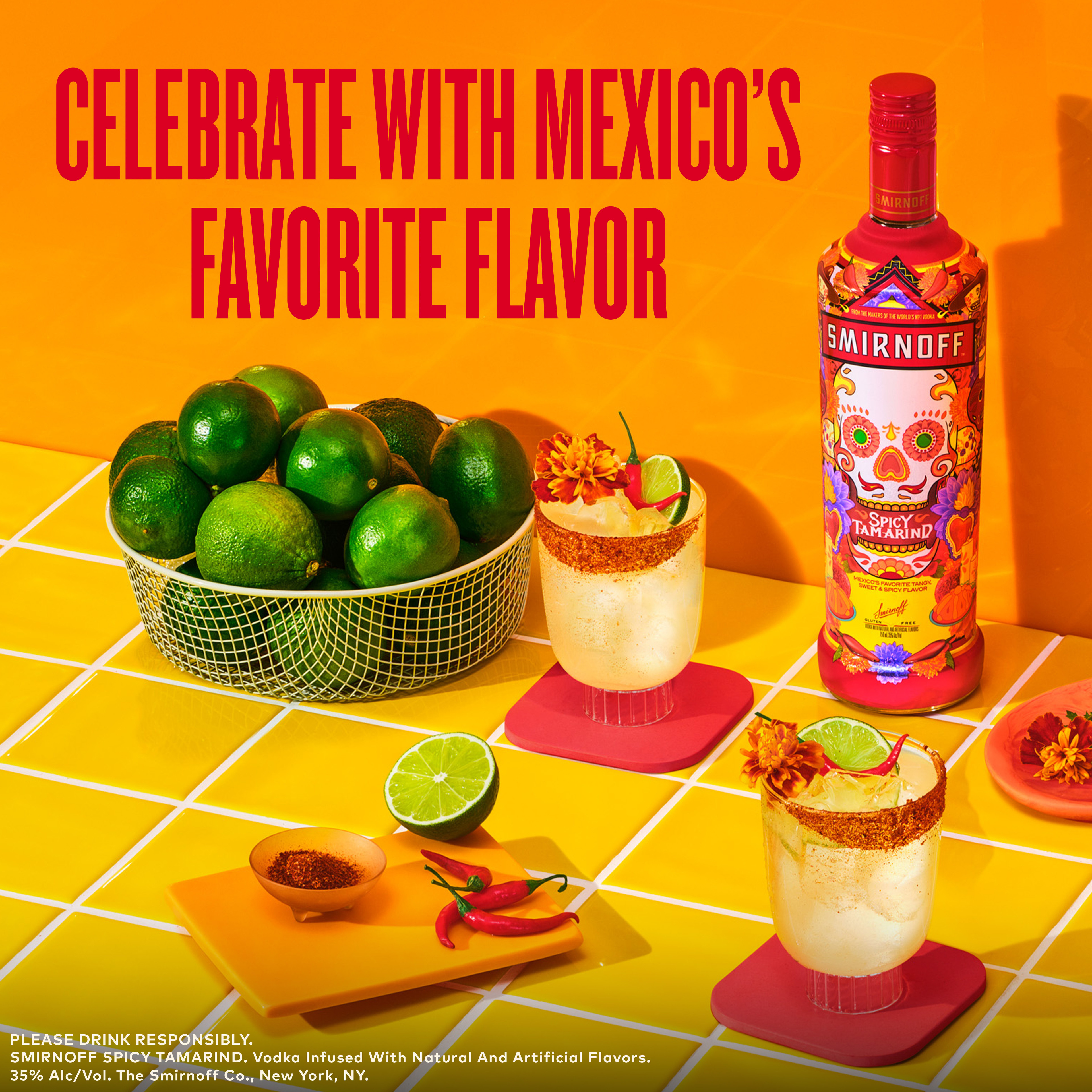 Every sip of Smirnoff Spicy Tamarind is inspired by the vibrant heart of Mexico. A symphony of tangy, sweet, and sour, it echoes the passionate spirit of its inspiration. It's the soulful drink for the bold and the brave. Includes one 70 proof 375 mL bottle of Smirnoff Spicy Tamarind. Please drink responsibly., Bold. Brave. Vibrant. One 375 mL bottle of Smirnoff Spicy Tamarind, Double Gold Award Winner at the 2024 San Francisco World Spirits Competition, 70 Proofâ€”delivering an authentically spirited experience, Every sip is a celebration, ideal for special occasions, Triple-distilled and masterfully blended for an unmatched smoothness, Smirnoff Spicy Tamarind, inspired by the vibrant heart of Mexico, A symphony of tangy, sweet, and sour