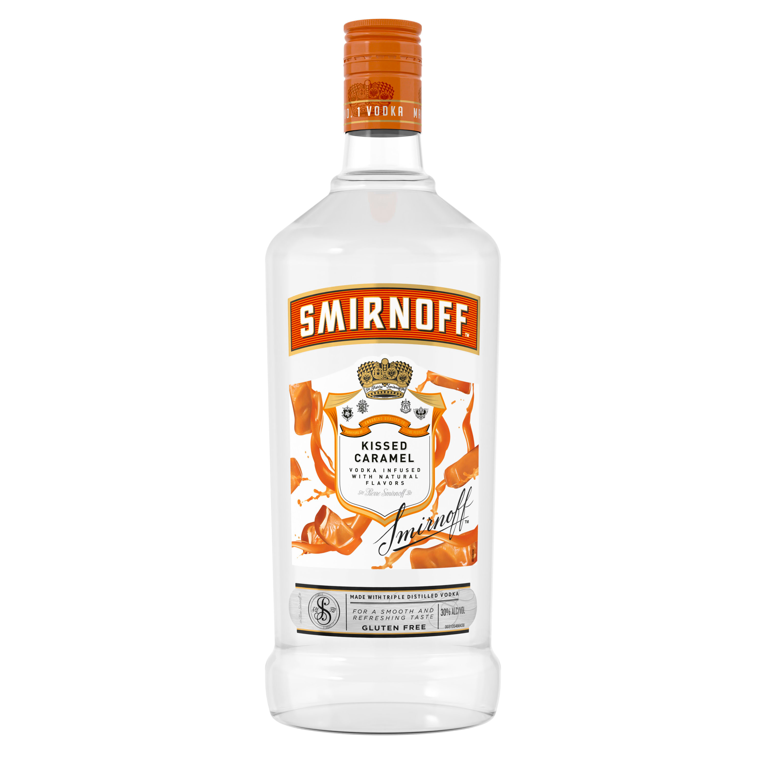 Indulge in the decadent flavor of caramel with Smirnoff Kissed Caramel. Infused with the confectionary taste of salted caramel, this gluten-free and Kosher Certified spirit is perfect for after-dinner drinks and is smooth enough to be enjoyed neat. Perfect for those cozy evenings and dessert pairings, the versatility of Smirnoff Kissed Caramel adds a layer of decadence to any occasion. Includes one 60 proof 1.75 L bottle of Smirnoff Kissed Caramel. Please drink responsibly., One 1.75 L bottle of Smirnoff Kissed Caramel, Awarded a gold medal at the 2019 Los Angeles International Spirits Competition, 60 proof - luscious and smooth, Perfect as a gift or for cozy evenings with your favorite dessert, Certified Kosher and gluten-free, Enjoy neat or mix to create a creamy, indulgent cocktail, Perfect after-dinner treat from the makers of the worldâ€™s no. 1 vodka, Infused with the taste of homemade caramel and a hint of salt