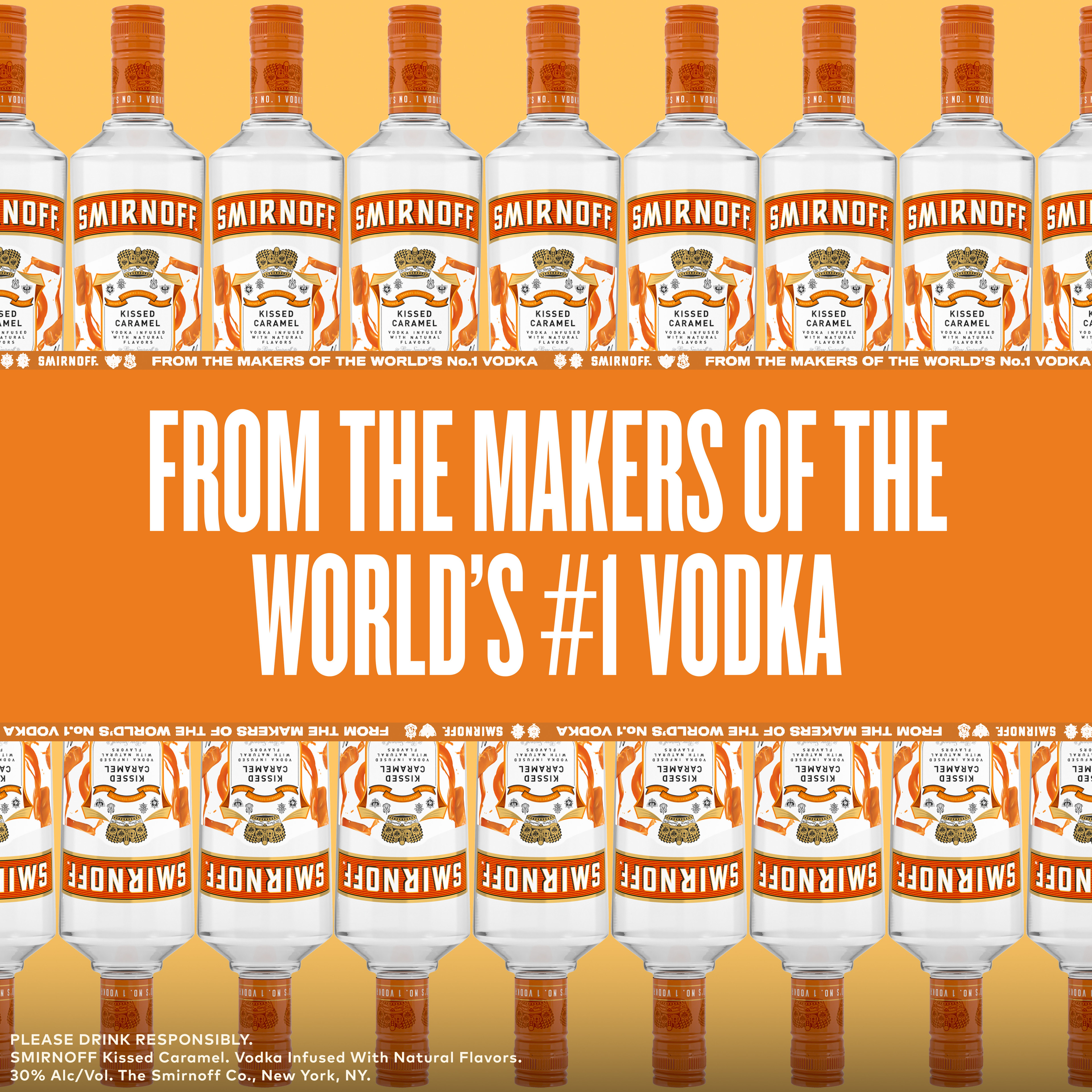 Indulge in the decadent flavor of caramel with Smirnoff Kissed Caramel. Infused with the confectionary taste of salted caramel, this gluten-free and Kosher Certified spirit is perfect for after-dinner drinks and is smooth enough to be enjoyed neat. Perfect for those cozy evenings and dessert pairings, the versatility of Smirnoff Kissed Caramel adds a layer of decadence to any occasion. Includes one 60 proof 1.75 L bottle of Smirnoff Kissed Caramel. Please drink responsibly., One 1.75 L bottle of Smirnoff Kissed Caramel, Awarded a gold medal at the 2019 Los Angeles International Spirits Competition, 60 proof - luscious and smooth, Perfect as a gift or for cozy evenings with your favorite dessert, Certified Kosher and gluten-free, Enjoy neat or mix to create a creamy, indulgent cocktail, Perfect after-dinner treat from the makers of the worldâ€™s no. 1 vodka, Infused with the taste of homemade caramel and a hint of salt