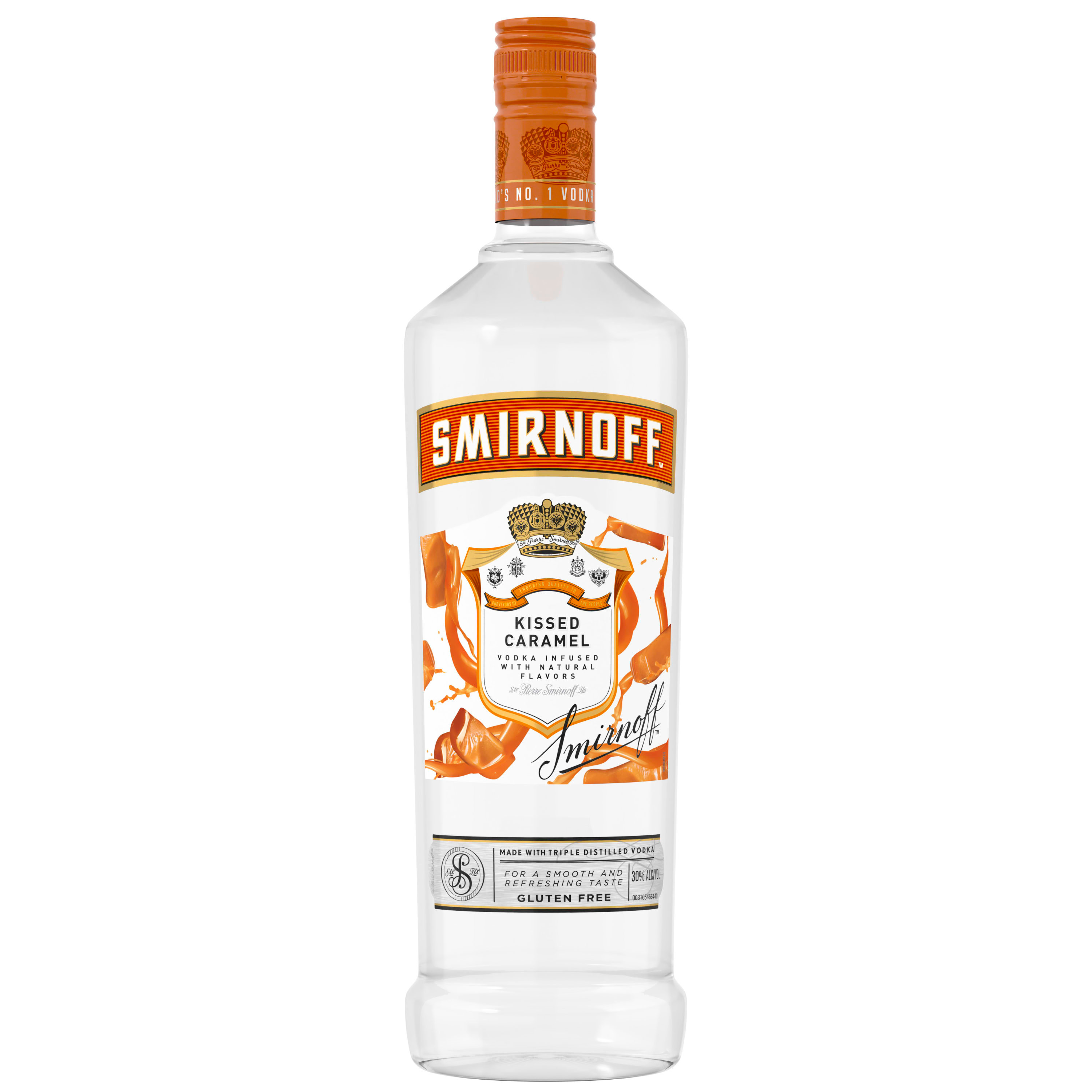 Indulge in the decadent flavor of caramel with Smirnoff Kissed Caramel. Infused with the confectionary taste of salted caramel, this gluten-free and Kosher Certified spirit is perfect for after-dinner drinks and is smooth enough to be enjoyed neat. Perfect for those cozy evenings and dessert pairings, the versatility of Smirnoff Kissed Caramel adds a layer of decadence to any occasion. Includes one 60 proof 1 L bottle of Smirnoff Kissed Caramel. Please drink responsibly., One 1 L bottle of Smirnoff Kissed Caramel, Awarded a gold medal at the 2019 Los Angeles International Spirits Competition, 60 proof - luscious and smooth, Perfect as a gift or for cozy evenings with your favorite dessert, Certified Kosher and gluten-free, Enjoy neat or mix to create a creamy, indulgent cocktail, Perfect after-dinner treat from the makers of the worldâ€™s no. 1 vodka, Infused with the taste of homemade caramel and a hint of salt