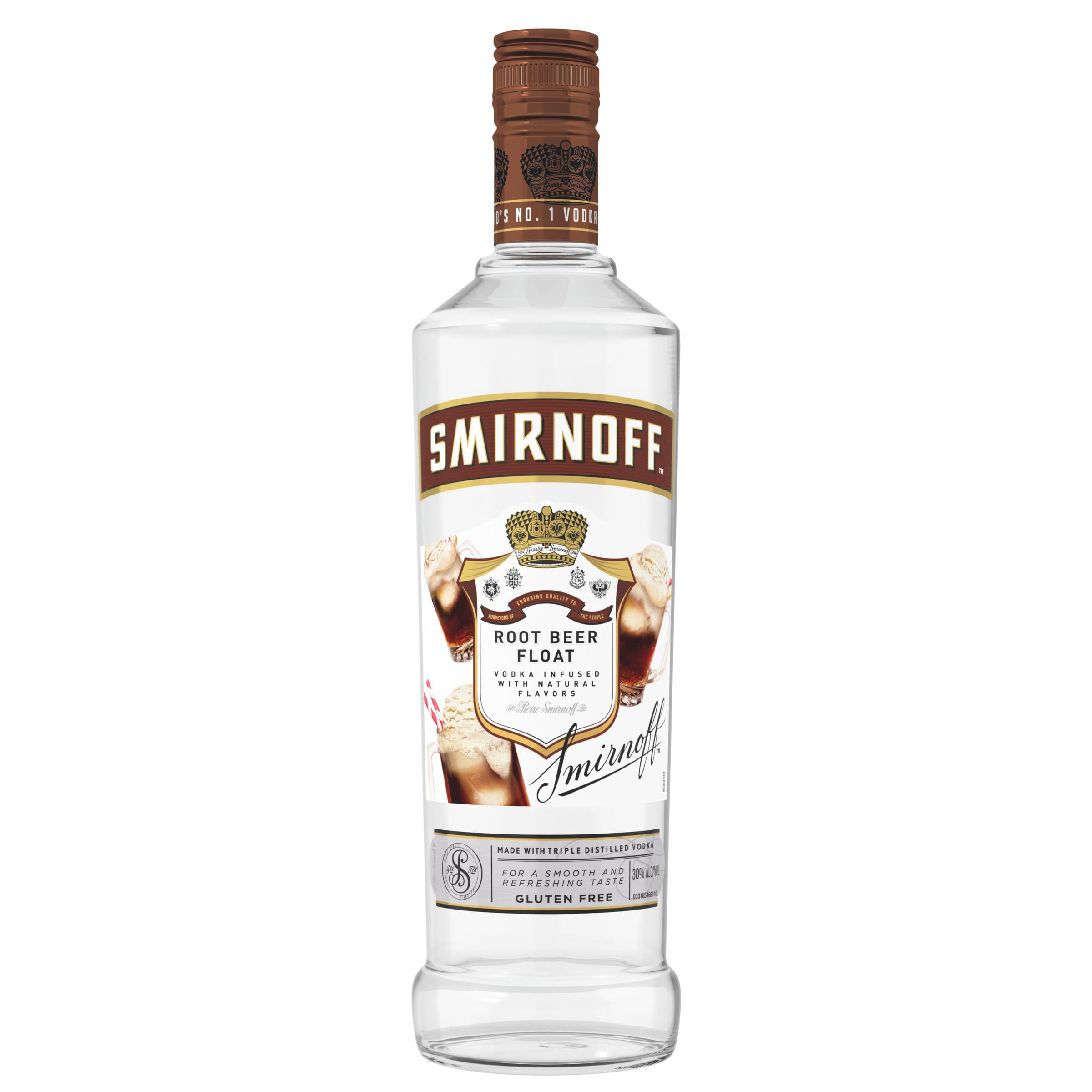 Smirnoff Root Beer Float is perfect for your next cocktail party, infused with the flavors of a root beer float for the perfect balance of vanilla, spice, and sweetness. This spirit is smooth enough to enjoy over ice or for a round of shots. Simply mix with Zacapa Rum, half & half, and maple syrup for a smooth, creamy Spiked Milkshake cocktail. Smirnoff Root Beer Floatâ€™s rich infused flavors allow for endless unique drink ideas. Includes one 60 proof 750 mL bottle of Smirnoff Root Beer Float. Please enjoy responsibly., One 750 mL bottle of Smirnoff Root Beer Float, 60 Proof, Certified Kosher and gluten free, From the Makers of the World's No. 1 Vodka, Perfect for drinking on its own or with mixed beverages