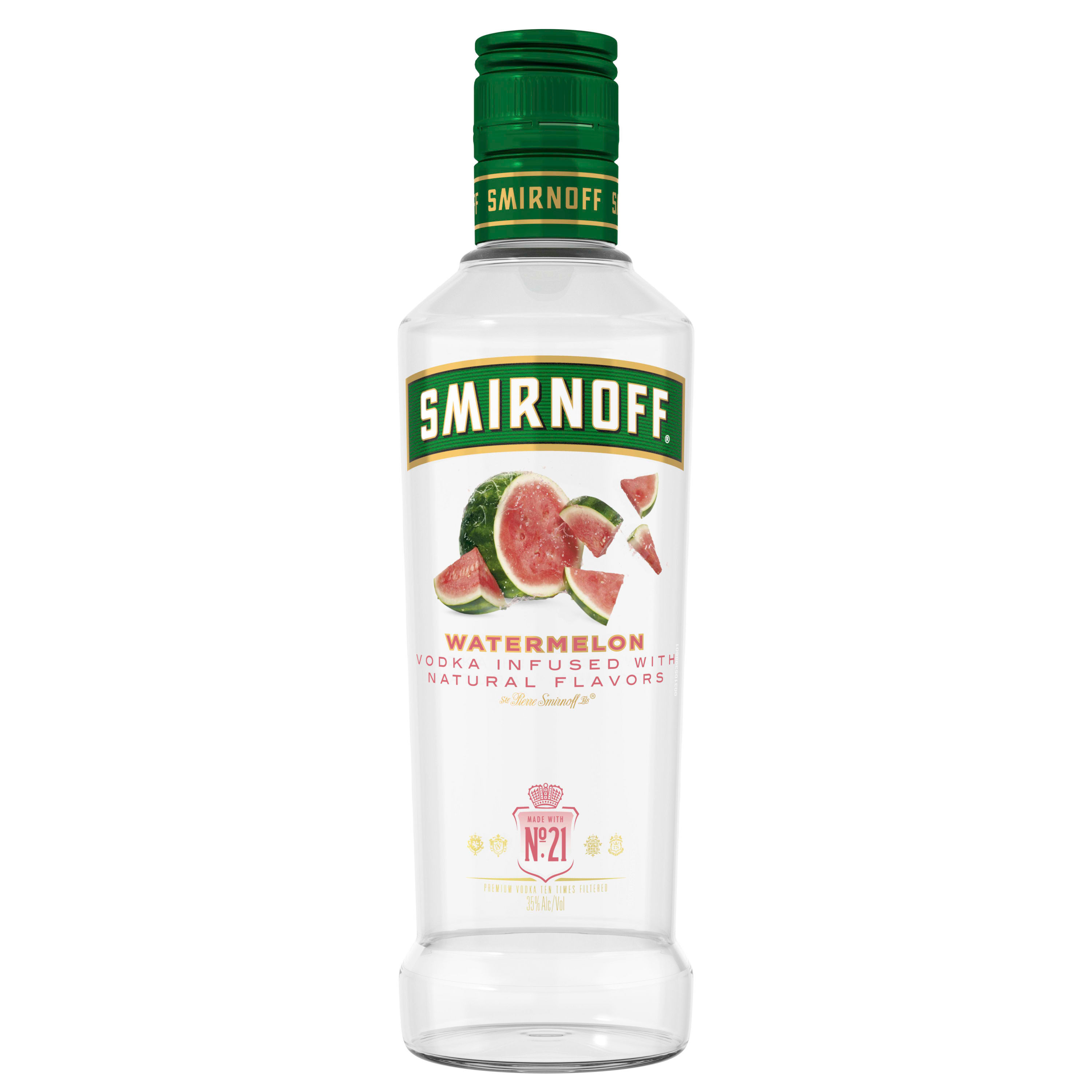 Smirnoff Watermelon is infused with a pink watermelon flavor for a sweet and refreshing taste in all of your drinks. This spirit is smooth enough to drink on the rocks or in a round of shots. Simply combine with watermelon cubes, jalapeno slices, lemon juice, and simple syrup for a Spicy Watermelon mixed drink. It also pairs well with soda water, lemonade, or iced tea for a quick, refreshing-tasting cocktail. Smirnoff Watermelonâ€™s tasty fruit-infused flavors allow for endless unique drink ideas. Includes one 70 proof 375 mL bottle of Smirnoff Watermelon. Please enjoy responsibly., One 375 mL glass bottle of Smirnoff Watermelon, Awarded a gold medal at the 2019 SIP Awards, 70 Proof, Certified Kosher and gluten free, Perfect as a gift or for any celebration, Perfect for drinking on its own or with mixed beverages