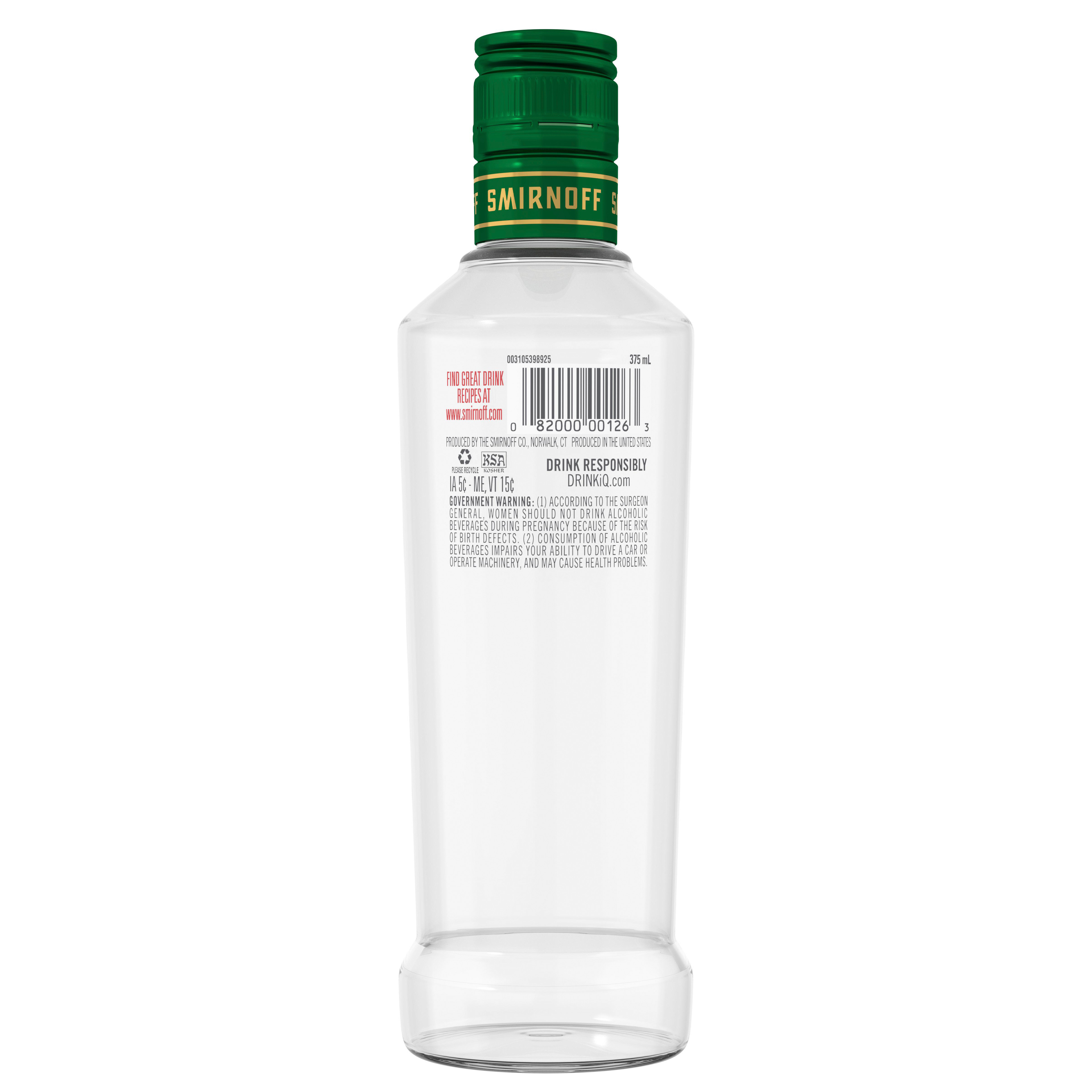 Smirnoff Watermelon is infused with a pink watermelon flavor for a sweet and refreshing taste in all of your drinks. This spirit is smooth enough to drink on the rocks or in a round of shots. Simply combine with watermelon cubes, jalapeno slices, lemon juice, and simple syrup for a Spicy Watermelon mixed drink. It also pairs well with soda water, lemonade, or iced tea for a quick, refreshing-tasting cocktail. Smirnoff Watermelonâ€™s tasty fruit-infused flavors allow for endless unique drink ideas. Includes one 70 proof 375 mL bottle of Smirnoff Watermelon. Please enjoy responsibly., One 375 mL glass bottle of Smirnoff Watermelon, Awarded a gold medal at the 2019 SIP Awards, 70 Proof, Certified Kosher and gluten free, Perfect as a gift or for any celebration, Perfect for drinking on its own or with mixed beverages