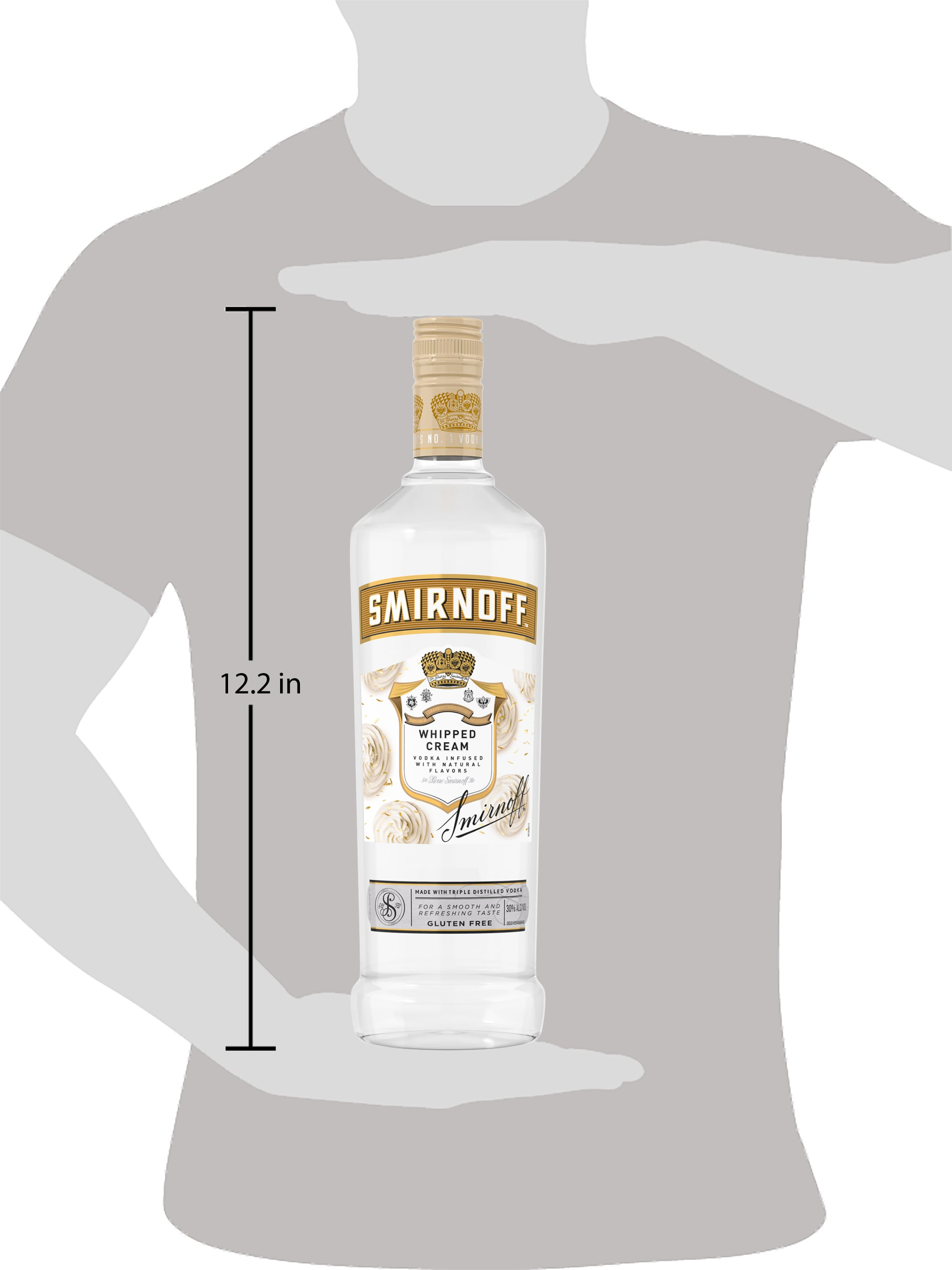 Smirnoff Whipped Cream is perfect for your next cocktail party, infused with the confectionary taste of whipped cream for a light and decadent taste. This spirit is smooth enough to drink on the rocks or in a round of shots. Simply mix with coffee, root beer, or ginger ale for a creamy, sweet party drink that's quick and easy to make. Smirnoff Whipped Creamâ€™s rich infused flavor allows for endless unique drink ideas. Includes one 60 proof 1 L bottle of Smirnoff Whipped Cream. Please enjoy responsibly., One 1 L bottle of Smirnoff Whipped Cream, 60 Proof, Certified Kosher and gluten free, From the Makers of the World's No. 1 Vodka, Perfect for drinking on its own or with mixed beverages