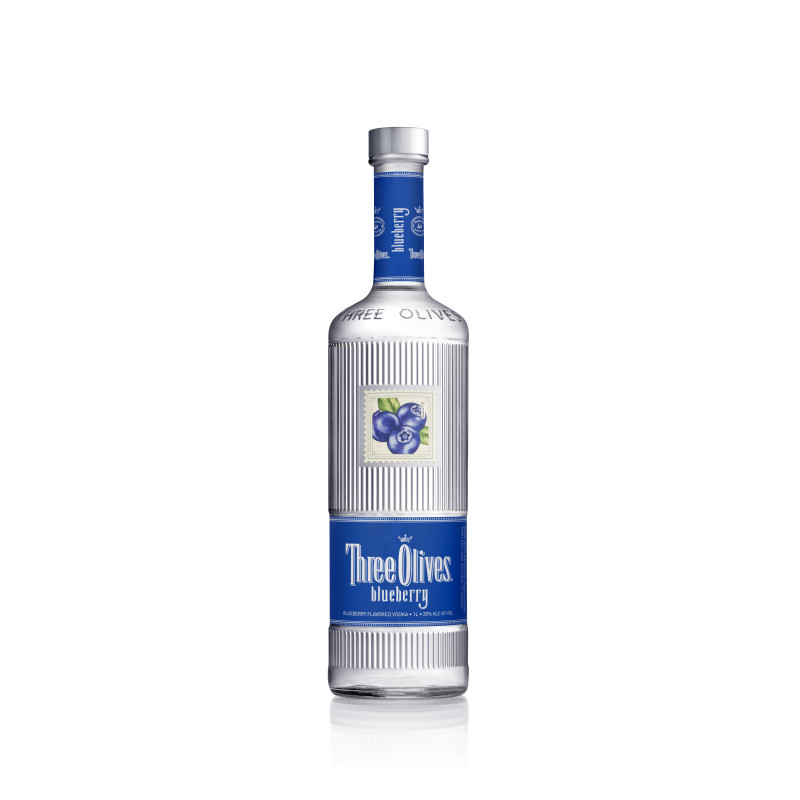 When your drinks need a sweet little pick-me-up, add the delightful taste of ripe blueberry with the smooth taste of premium vodka. Three Olives Blueberry has a dark floral blueberry aroma with hints of lavender, wild mint and jasmine. Its upfront flavors are of ripe juicy berry. The spirit has a mild tart finish.  (35% ABV  70 proof). 
 At the base of all Three Olives flavors is an exceptionally smooth, quadruple distilled and filtered vodka that removes natural impurities, yielding a vodka of exceptional purity.