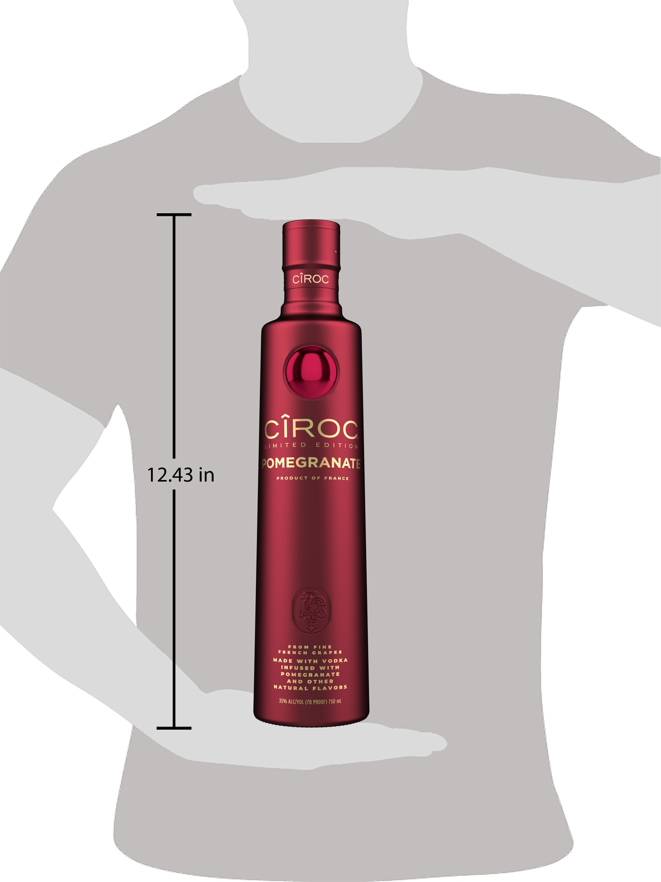 Make this holiday season luxurious and decadent with the sweet and fruity flavor of CIROC Limited Edition Pomegranate. Our rich tasting, award-winning spirit is made with vodka distilled five times from fine French grapes and finished in a tailor-made copper pot still in Southern France. This vodka is masterfully infused with a distinctive blend of pomegranate and other natural flavors, making way for a silky-smooth drinking experience. With notes of juicy red berries and hints of fresh strawberry mingling with bursts of sweet and fruity pomegranate, our luxurious blend is an opulent addition to any holiday party. Simply mix with cranberry juice and garnish with a lime wedge for a signature Pomegranate Passion cocktail. CIROC Ultra-Premium Vodka was named One of the Worldâ€™s Best-Selling Vodkas at the 2020 Drinks International awards. Includes one 70 proof, 750 mL bottle of CIROC Limited Edition Pomegranate. Please drink responsibly., One 750 mL bottle of CIROC Limited Edition Pomegranate, Perfect as a gift or for any celebration, Finished in a tailor-made copper pot still in Southern France, Luxurious holiday gift for friends, hosts or yourself, Masterfully infused with the taste of pomegranate and other natural flavors, Made with vodka distilled five times from fine French grapes