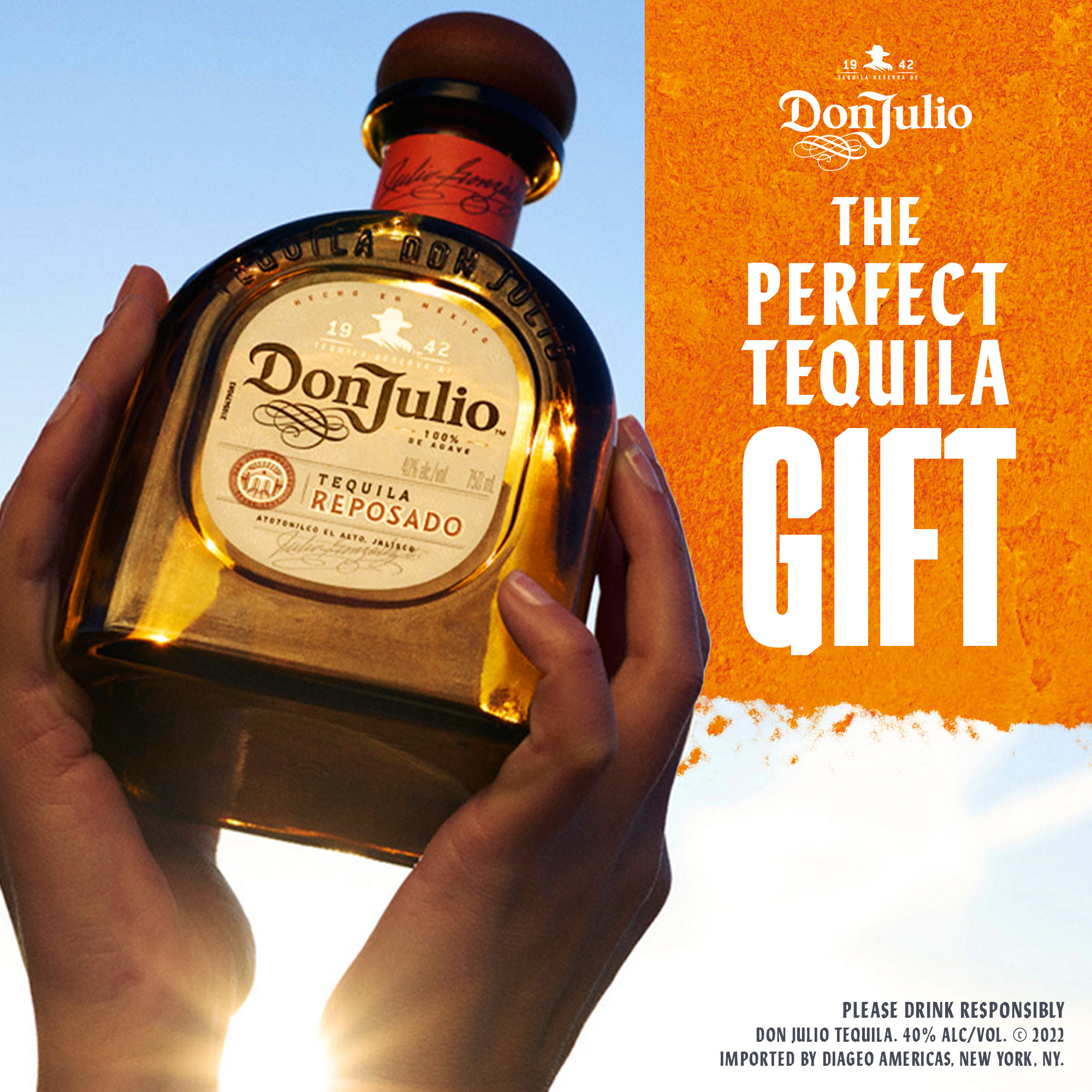 Don Julio Reposado Tequila is the very essence of the perfect barrel-aged tequila. This Tequila gift set is the perfect gift for any holiday or occasion. With flavors of ripe stone fruit, vanilla and cinnamon, every sip leads into a silky, warm finish. Aged for at least 8 months in American white-oak barrels, our amber-colored tequila is made with 100% Blue Weber Agave and is perfect for any celebration. Includes one 80 proof 750 mL bottle of  Don Julio Reposado Tequila Gift Set with 2 Rocks Glasses. Please drink responsibly., Includes one 750 mL bottle of Don Julio Reposado Tequila Gift Set with 2 Rocks Glasses, 80 Proof, Includes two Don Julio rocks glasses, Perfect for tequila gifts or for celebrating any special occasion, Best served neat or on the rocks, Incredibly soft and elegant tasting notes of dark chocolate, vanilla and light cinnamon