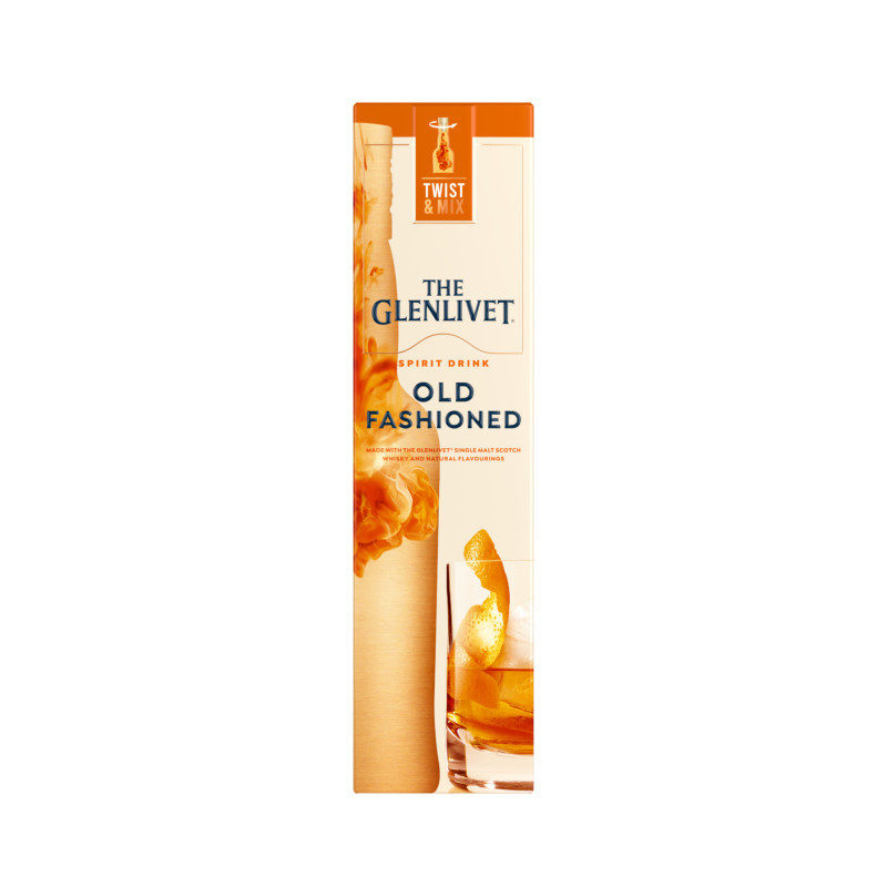 Offering an original take on a classic whisky cocktail, The Glenlivet Twist & Mix Old Fashioned creates high quality, freshly mixed cocktails in the moment. With this first-to-market capsule technology, simply twist the cap to release the cocktail flavorings and watch it mix as it infuses into The Glenlivet Single Malt Scotch Whisky. Unlike other ready-to-serve cocktails, the Twist & Mix cap keeps the base liquor separate from the natural cocktail flavorings until you're ready to enjoy. The smooth and silky palate with hints of orange, cinnamon, and nutmeg notes complement the fruity style of the whisky. These ready to serve single malt cocktails are best enjoyed over ice and garnished with an orange peel. Each 375-milliliter bottle creates approximately eight servings, making it perfect for sharing. This bottle of alcoholic beverages should be refrigerated after opening and enjoyed within two weeks. Continuing the vision of our founder, George Smith, we are never afraid to mix things up with a new twist to traditional cocktailing, we are setting new standards in the world of Single Malt Scotch Whisky. Enjoy Responsibly.