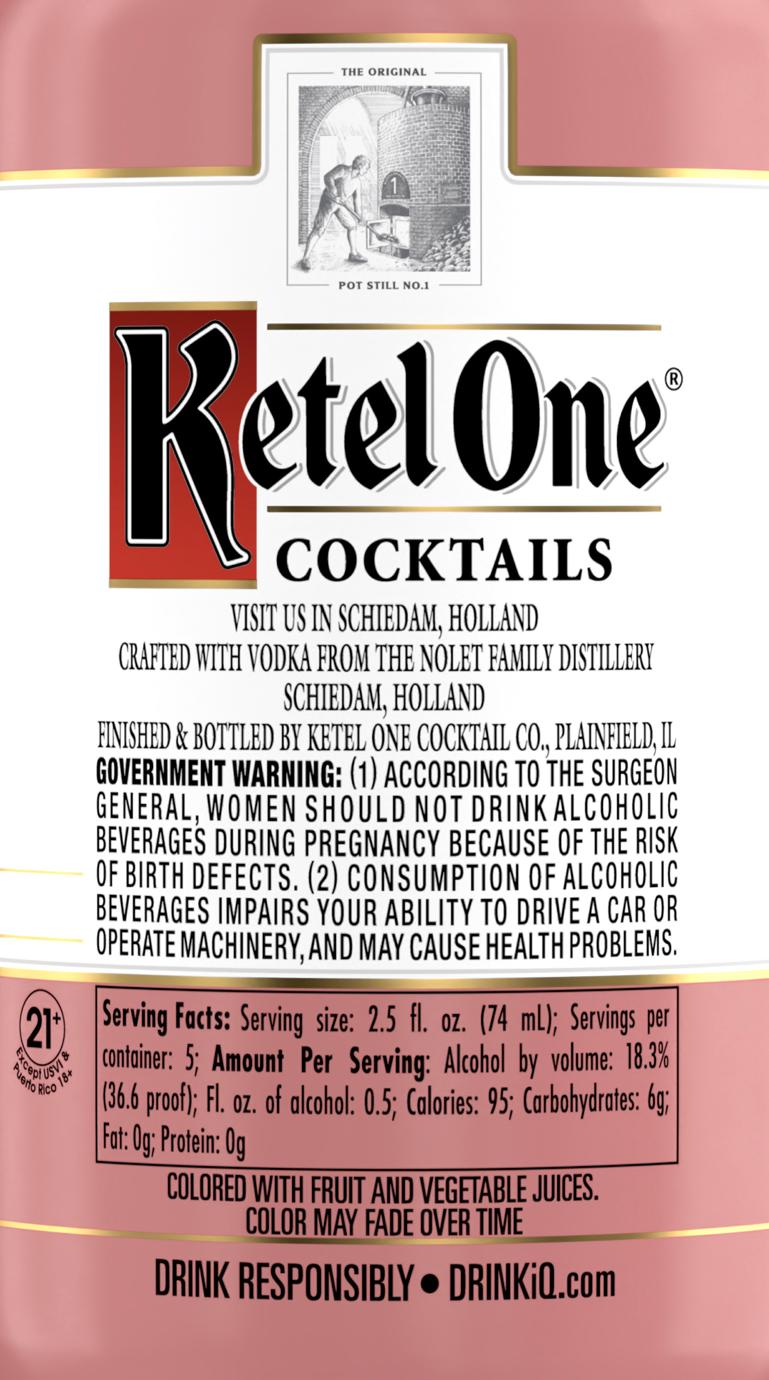 Indulge in the convenient luxury that Ketel One Cosmopolitan Cocktail (Made with Ketel One Vodka) has to offer. Experience the taste inspired by traditional distilling expertise with Ketel One Family Made Vodka. Our vodka is carefully crafted using non-GMO European wheat for smoothness and neutrality. Distilled in copper pot stills, filtered over charcoal and stored in lined tanks, our vodka offers a crisp, unique flavor and strong finish. The Ketel One Cosmopolitan Cocktail has an aroma of lime, cranberry, and orange. On the palate is citrus, cranberry, and orange blossom with a tart lime and triple sec finish. Simply serve straight from the bottle or add to a glass with ice for a convenient, ready-to-serve cocktail. Includes one 18.3% alc./vol. 375 mL bottle of Ketel One Cosmopolitan Cocktail (Made with Ketel One Vodka). Please drink responsibly., Includes one 375 mL bottle of Ketel One Cosmopolitan Cocktail (Made with Ketel One Vodka), 18.3% alc./vol., Perfect as a personal drink or for smaller occasions, The perfect ready-to-serve cocktail, masterfully crafted with care using quality ingredients and flavors, Bartender-crafted style cocktails for a high-quality, elevated experience, Notes of citrus and cranberry balanced with orange blossom
