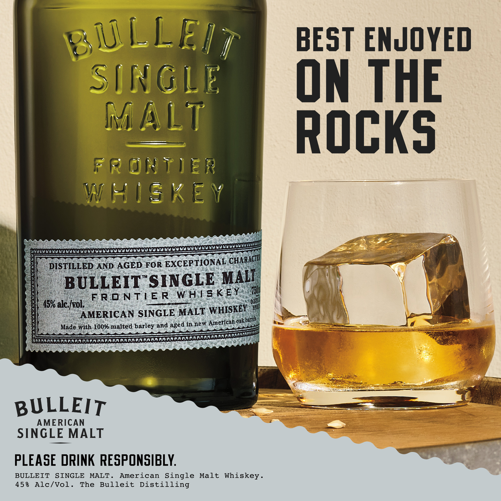 Enjoy an iconic whiskey of the modern frontier with Bulleit American Single Malt Whiskey. Bulleit Single Malt is made with a Bulleit-curated malt barley strain aged in white oak barrels. Itâ€™s offered in a bottle made with recycled glass from upcycled wine and beer bottles in an effort to reduce our footprint on the world. On the nose are notes of sweet vanilla and toasted oak with tasting notes of red fruit and pear with a smooth finish of oaky caramel and subtle cocoa notes. This whiskey is best served neat or on the rocks. Includes one 90 proof 750 mL bottle of Bulleit American Single Malt Whiskey. Please drink responsibly., Includes one 750 mL bottle of Bulleit American Single Malt Whiskey, Awarded a Gold Medal in 2024 at the San Francisco World Spirits Competition, 90 Proof, Perfect as a gift or for any celebration, Best served neat or on the rocks, Made from 100% malted, unpeated barley, Tasting notes of red fruit and pear with a smooth, oaky caramel finish