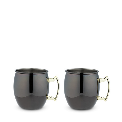 Black Moscow Mule Mug with Gold Handle (Set of 2)
