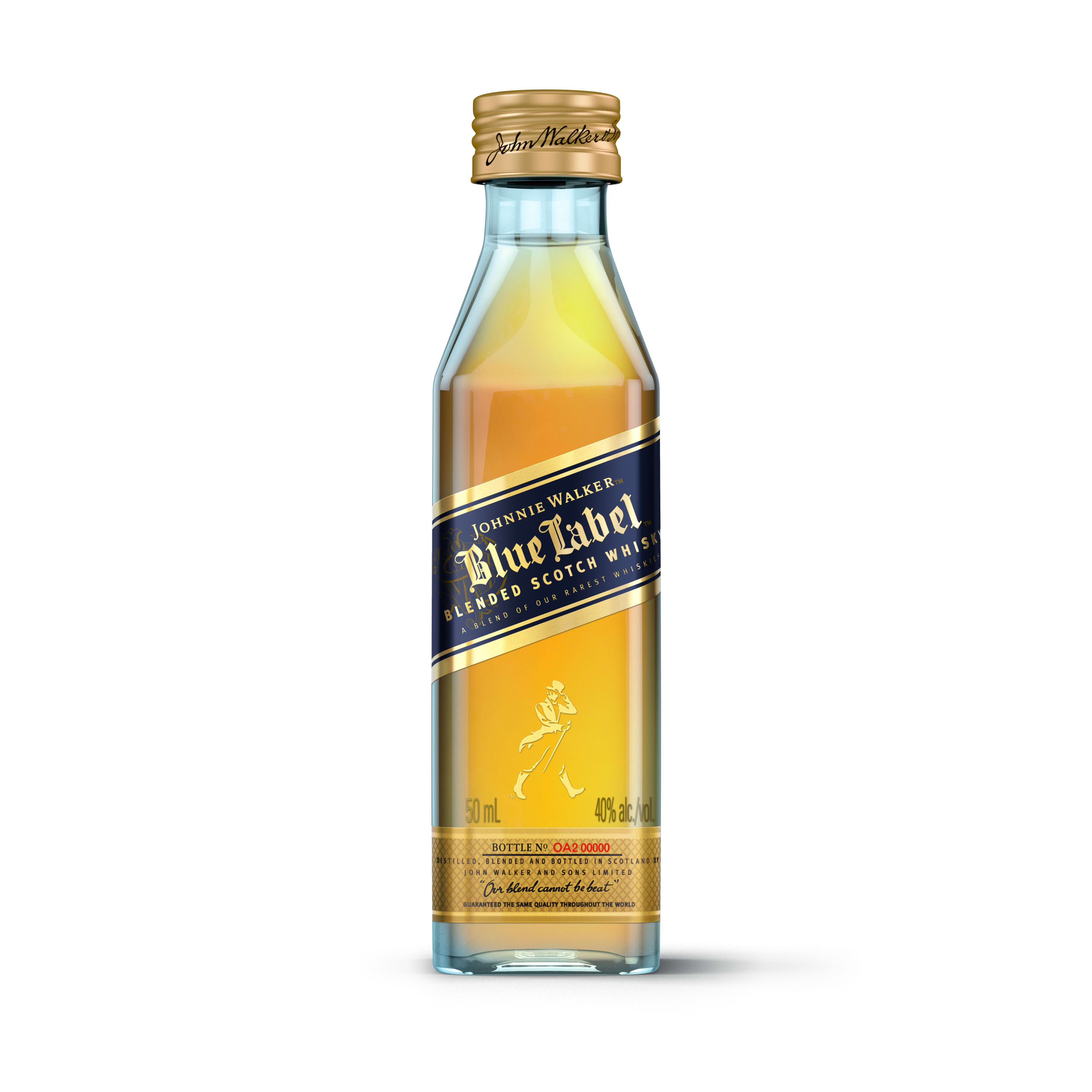 Unlock the ultimate whisky experience with Johnnie Walker Blue Label Blended Scotch Whisky, a velvety smooth and vibrant Scotch crafted using rare hand-selected whiskies from the four corners of Scotland. Only 1 in 10,000 casks from our unparalleled reserves of ageing Scotch â€“  including some from long-closed â€˜ghostâ€™ distilleries â€“ have the remarkable depth of character needed to craft this exceptionally smooth whisky. Every sip of Johnnie Walker Blue Label is a journey through a rich and complex flavor profile. Rolling waves of rich spice lead to a deep surge of vanilla sweetness and honey, with caramel and hazelnut notes coursing through dark chocolate undertones. The luxuriously long, smoky finish completes the experience. For maximum enjoyment of Johnnie Walker Blue Label, it's recommended to prepare your palate with iced water before savoring each sip.
Includes one 80 proof 50 mL bottle of Blue Label Blended Scotch Whisky. Please drink responsibly., One 50 mL bottle of Johnnie Walker Blue Label Blended Scotch Whisky, Indulge in the ultimate whisky experience with Johnnie Walker Blue Label, Gold winner at the prestigious 2024 San Francisco World Spirits Competition, 80 proof, A gift of remarkable rarity, this Blended Scotch is an extraordinary whisky to discover the depth of flavor found only in the rarest whiskies, Only 1 in 10,000 casks from our unparalleled reserves of ageing Scotch are selected to craft the exclusive depth of flavor that defines Johnnie Walker Blue Label, Johnnie Walker Blue Label is best enjoyed with a sip of iced water to prepare your palate, before savoring each sip of this exceptional whisky, Velvety smooth and vibrant Scotch crafted using rare hand-selected whiskies from across the four corners of Scotland including some from long-closed 'ghost' distilleries, Rolling waves of rich spice lead to a deep surge of vanilla sweetness and honey, while caramel and hazelnuts course through dark chocolate undertones. The luxuriously long, smoky finish leaves a lasting impression