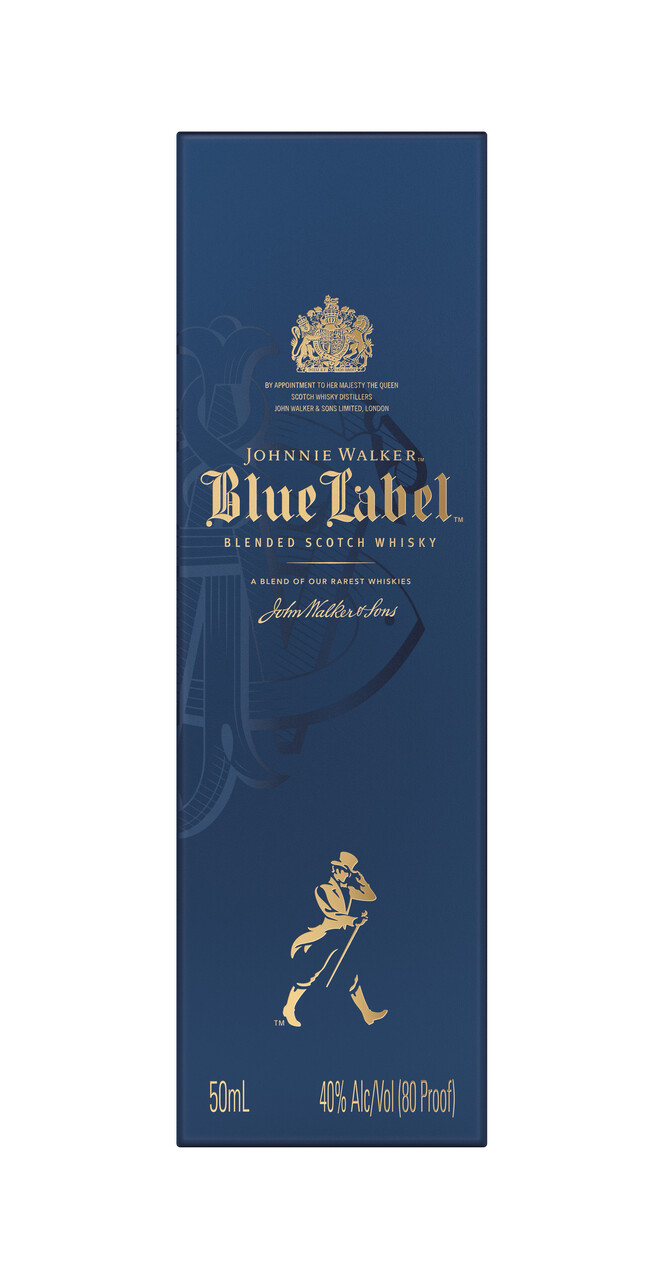 Unlock the ultimate whisky experience with Johnnie Walker Blue Label Blended Scotch Whisky, a velvety smooth and vibrant Scotch crafted using rare hand-selected whiskies from the four corners of Scotland. Only 1 in 10,000 casks from our unparalleled reserves of ageing Scotch â€“  including some from long-closed â€˜ghostâ€™ distilleries â€“ have the remarkable depth of character needed to craft this exceptionally smooth whisky. Every sip of Johnnie Walker Blue Label is a journey through a rich and complex flavor profile. Rolling waves of rich spice lead to a deep surge of vanilla sweetness and honey, with caramel and hazelnut notes coursing through dark chocolate undertones. The luxuriously long, smoky finish completes the experience. For maximum enjoyment of Johnnie Walker Blue Label, it's recommended to prepare your palate with iced water before savoring each sip.
Includes one 80 proof 50 mL bottle of Blue Label Blended Scotch Whisky. Please drink responsibly., One 50 mL bottle of Johnnie Walker Blue Label Blended Scotch Whisky, Indulge in the ultimate whisky experience with Johnnie Walker Blue Label, Gold winner at the prestigious 2024 San Francisco World Spirits Competition, 80 proof, A gift of remarkable rarity, this Blended Scotch is an extraordinary whisky to discover the depth of flavor found only in the rarest whiskies, Only 1 in 10,000 casks from our unparalleled reserves of ageing Scotch are selected to craft the exclusive depth of flavor that defines Johnnie Walker Blue Label, Johnnie Walker Blue Label is best enjoyed with a sip of iced water to prepare your palate, before savoring each sip of this exceptional whisky, Velvety smooth and vibrant Scotch crafted using rare hand-selected whiskies from across the four corners of Scotland including some from long-closed 'ghost' distilleries, Rolling waves of rich spice lead to a deep surge of vanilla sweetness and honey, while caramel and hazelnuts course through dark chocolate undertones. The luxuriously long, smoky finish leaves a lasting impression