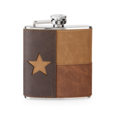 FLASK TX FLAG LEATHER FADED 6OZ