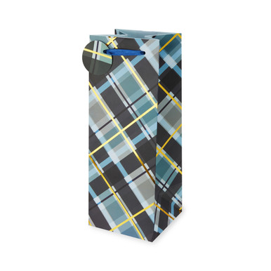 GIFT BAG NAVY & GOLD PLAID N/A
