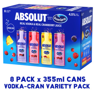 ABSOLUT OCEAN SPRAY VRTY CN 8PK CASES ONLY 3/PK