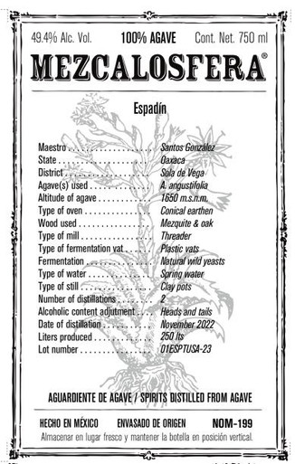 MEZCALOSFERA ESPADIN CORDO 750ML