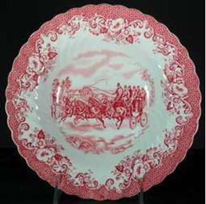Johnson Brothers Coaching Scenes Pink Luncheon Plate.