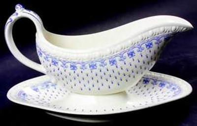 Spode - Ermine ~ Blue - Gravy Boat with Plate