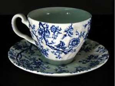 Johnson Brothers Old Bradbury Blue on White Flat Cup and Saucer from Old Bradbury Blue (White Background) by Johnson Brothers