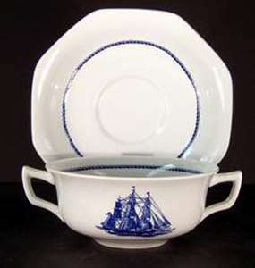 Wedgwood American Clipper Blue (York Shape) Cream Soup and Saucer