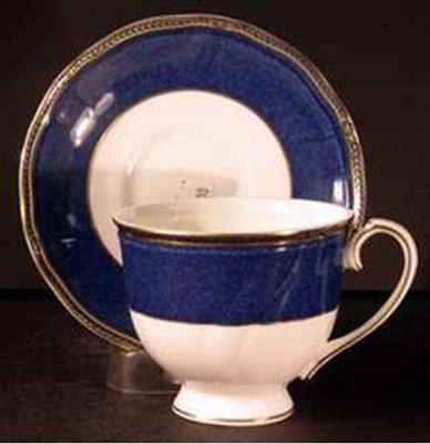 Wedgwood Crown Sapphire Footed Cup and Saucer Set.