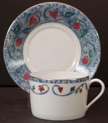 Haviland Fruit Mosaique (Platinum Trim) Cup and Saucer. Collectible replacement piece available at China Lane.