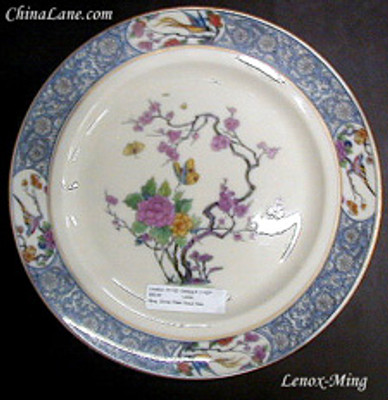 Lenox Ming Birds (Older) Black/Gray Backstamp Dinner Plate, Large - Moderate Wear